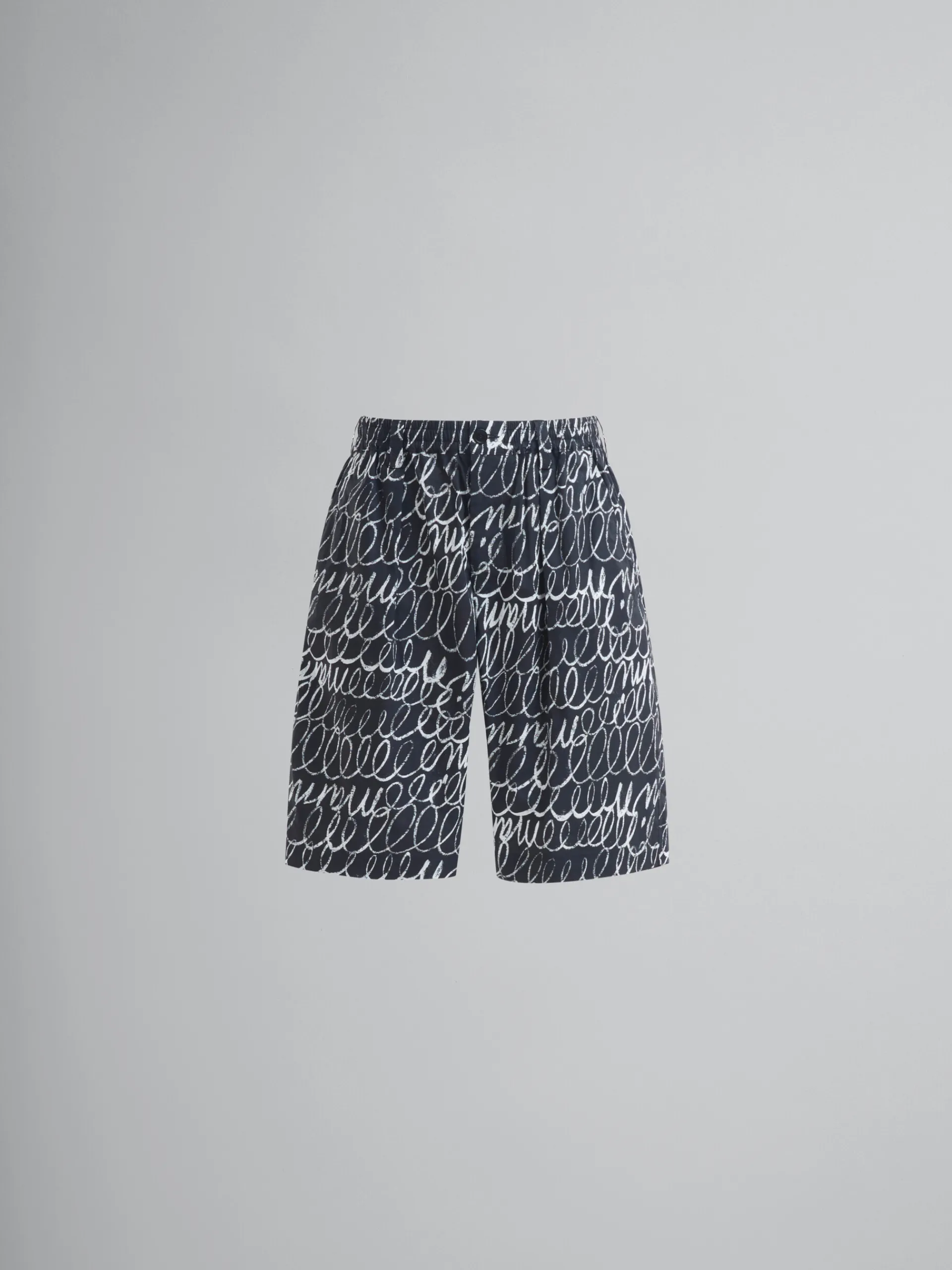 Pants | Matching Sets>Marni Poplin Drawstring Shorts With Scribble Motif BLACK