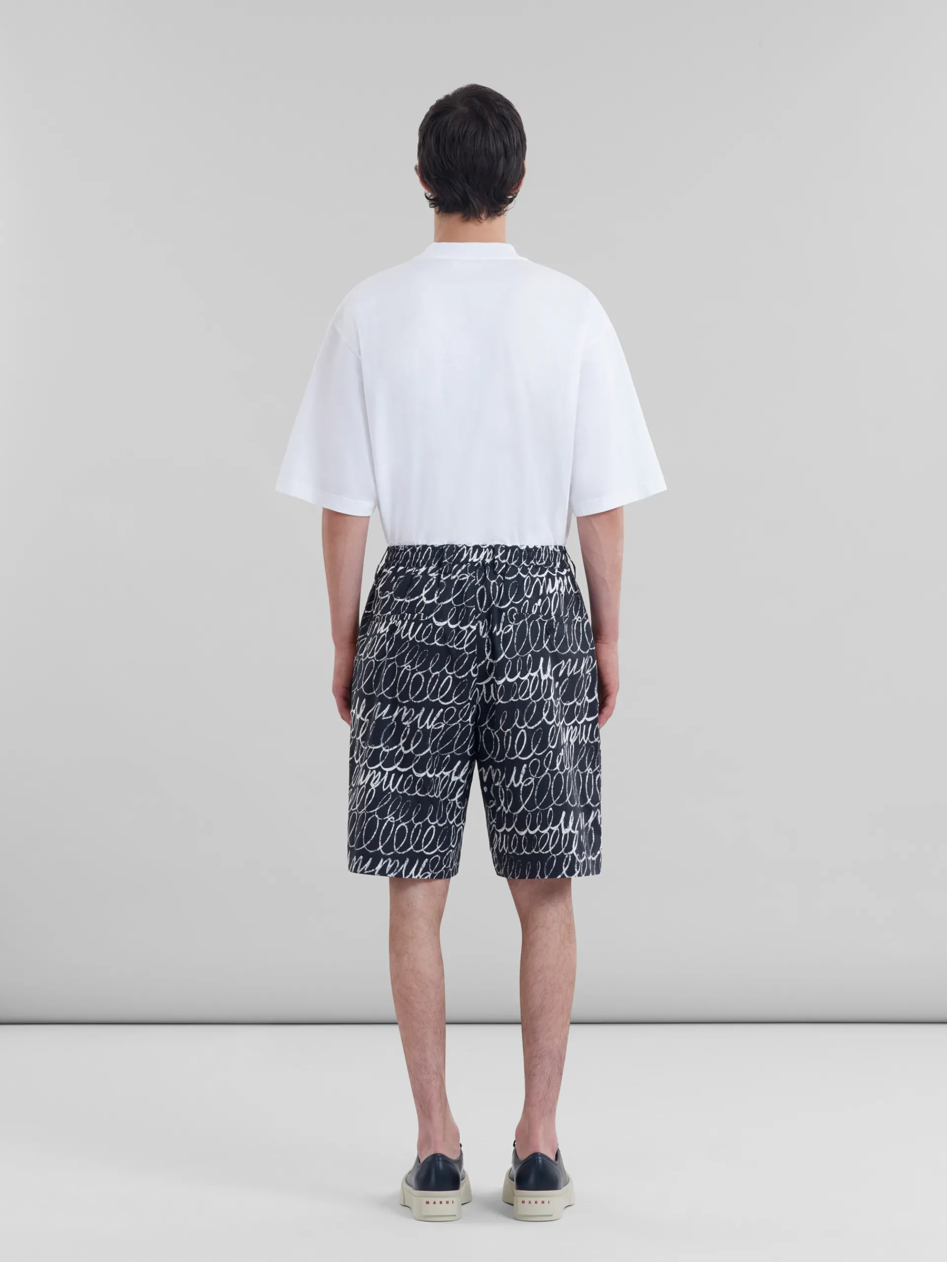 Pants | Matching Sets>Marni Poplin Drawstring Shorts With Scribble Motif BLACK
