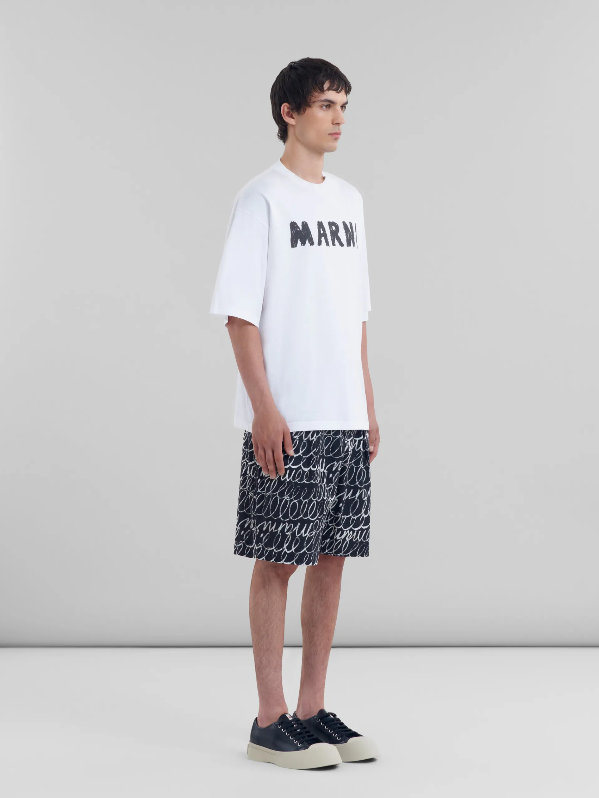Pants | Matching Sets>Marni Poplin Drawstring Shorts With Scribble Motif BLACK