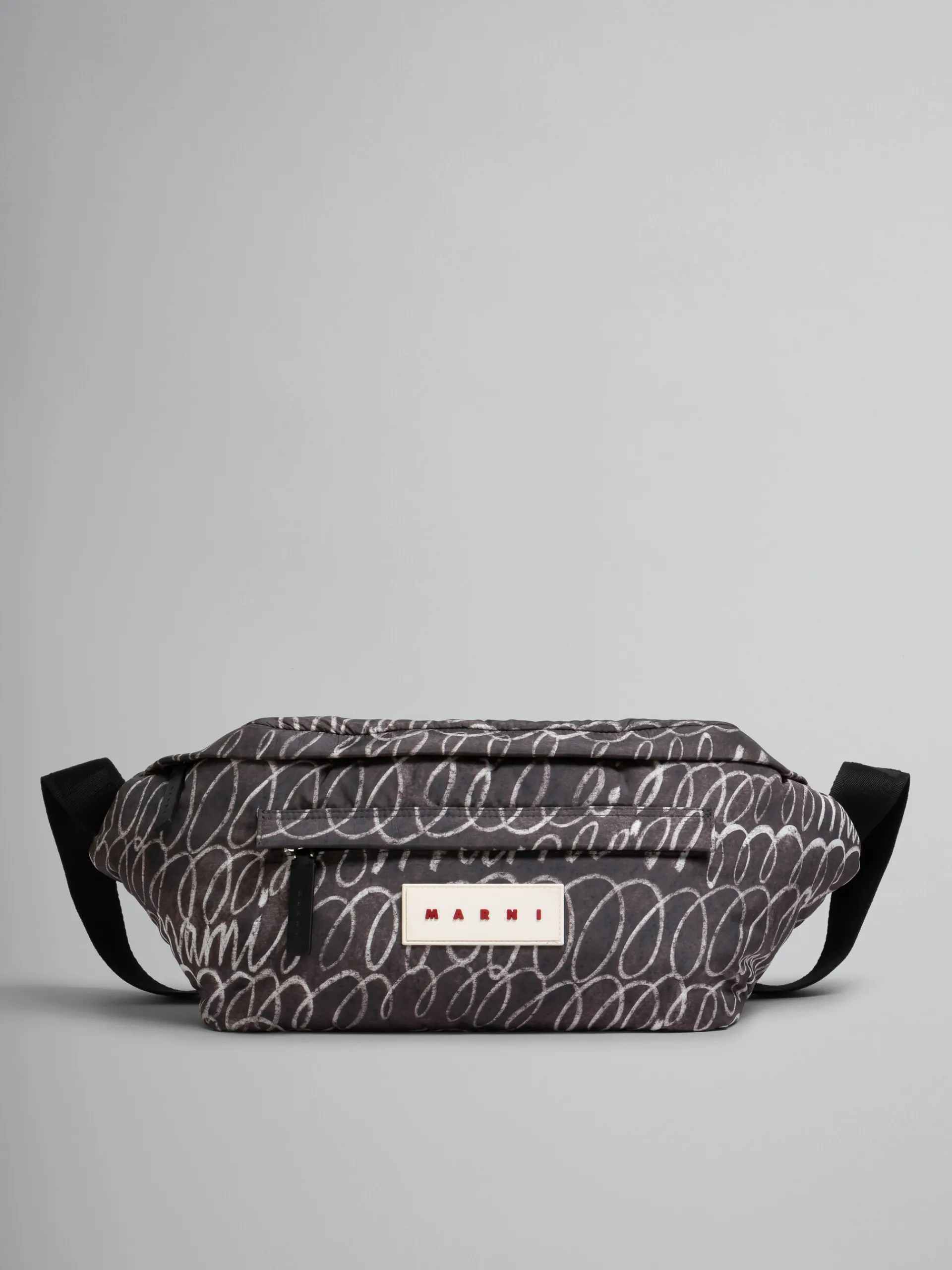 Belt Bags>Marni Puff Belt Bag With Scribble Print BLACK