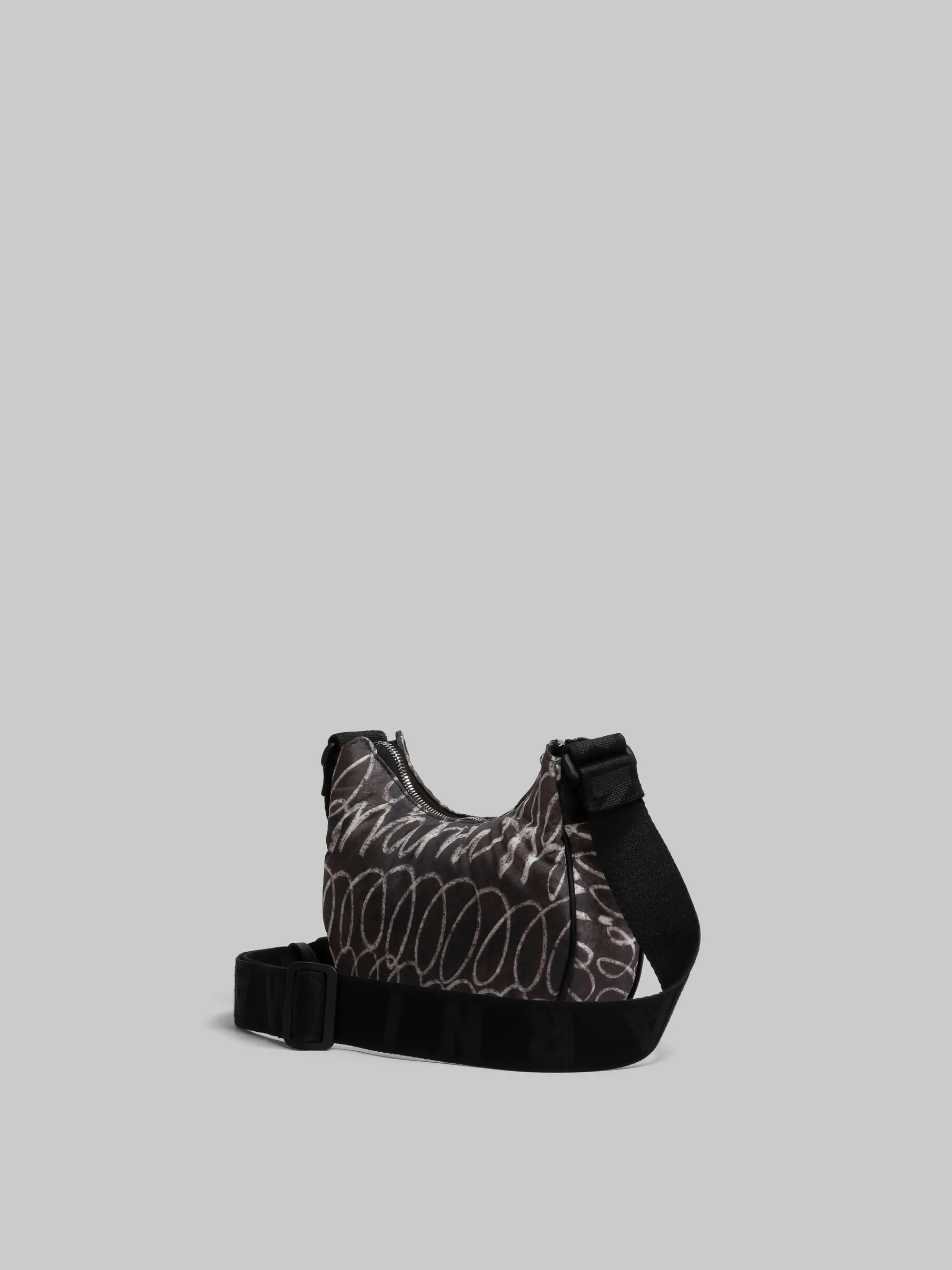 Crossbody Bags>Marni Puff Hobo Bag With Scribble Print BLACK