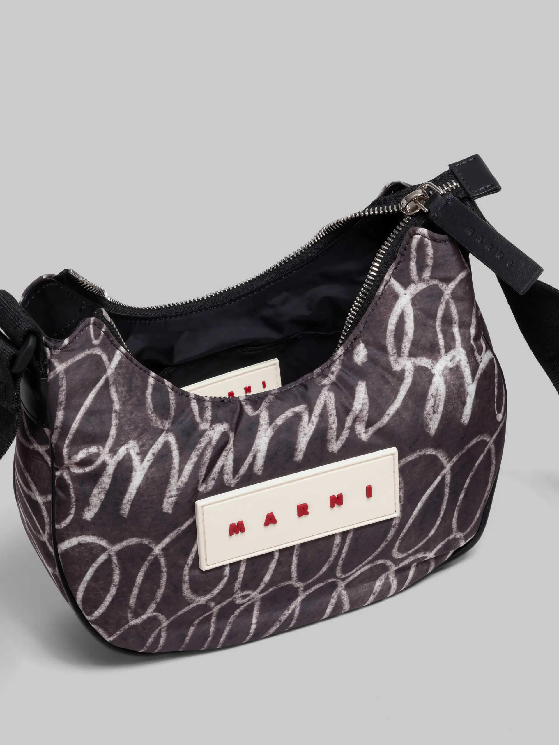 Crossbody Bags>Marni Puff Hobo Bag With Scribble Print BLACK