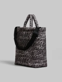 Tote Bags>Marni Puff Tote Bag With Scribble Print BLACK