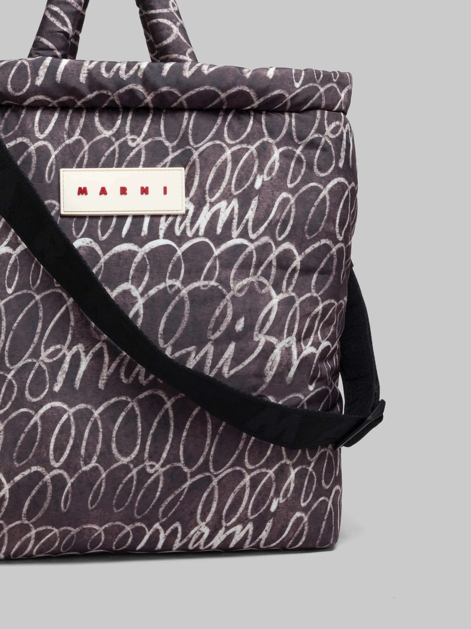 Tote Bags>Marni Puff Tote Bag With Scribble Print BLACK