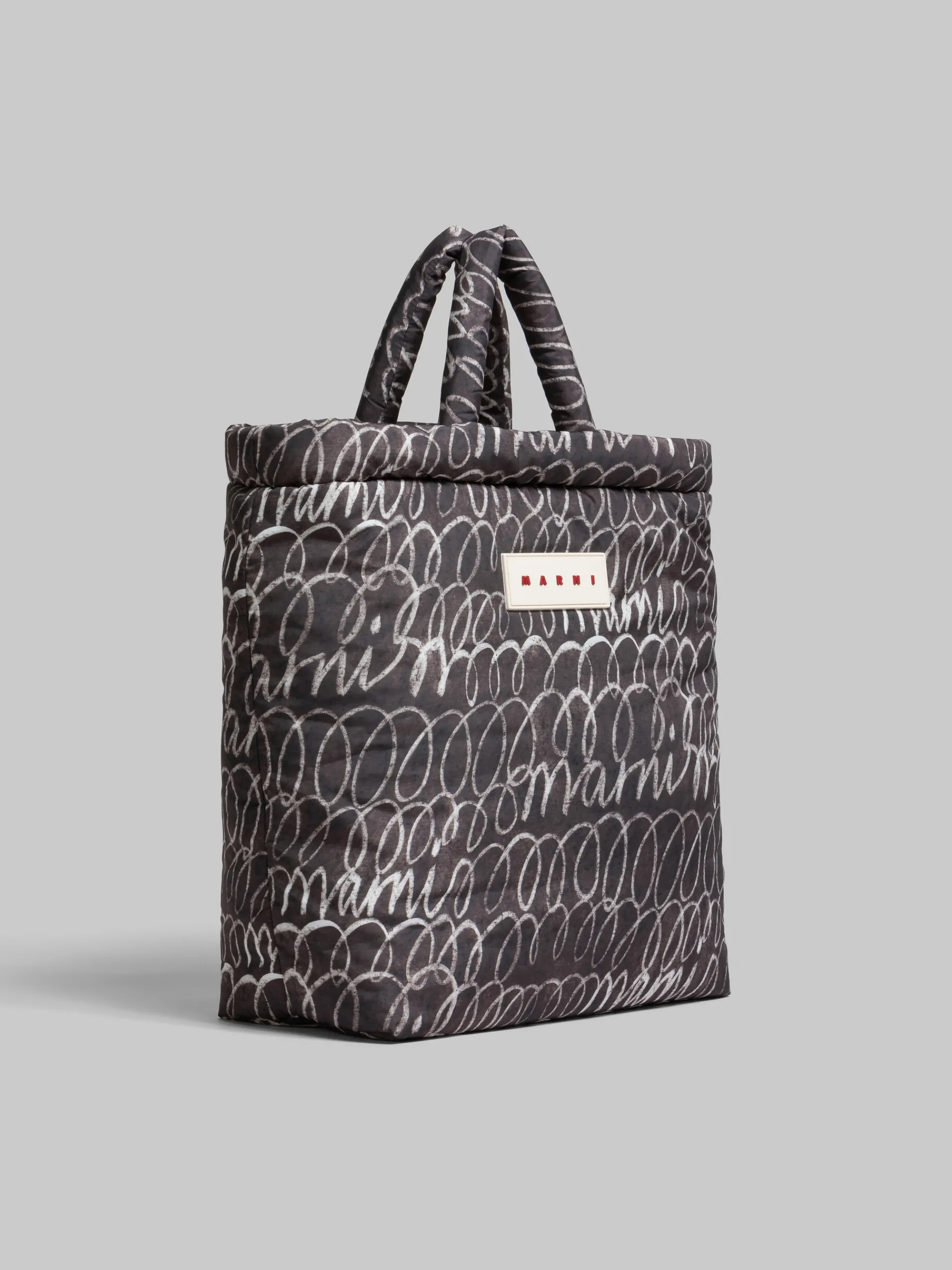 Tote Bags>Marni Puff Tote Bag With Scribble Print BLACK