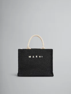 Tote Bags>Marni Black Raffia-effect Small Tote Bag BLACK/NATURAL