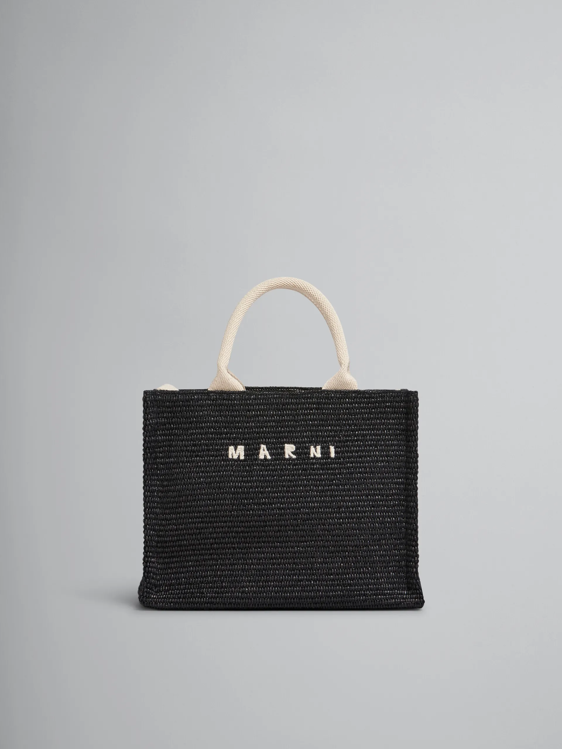 Tote Bags>Marni Black Raffia-effect Small Tote Bag BLACK/NATURAL