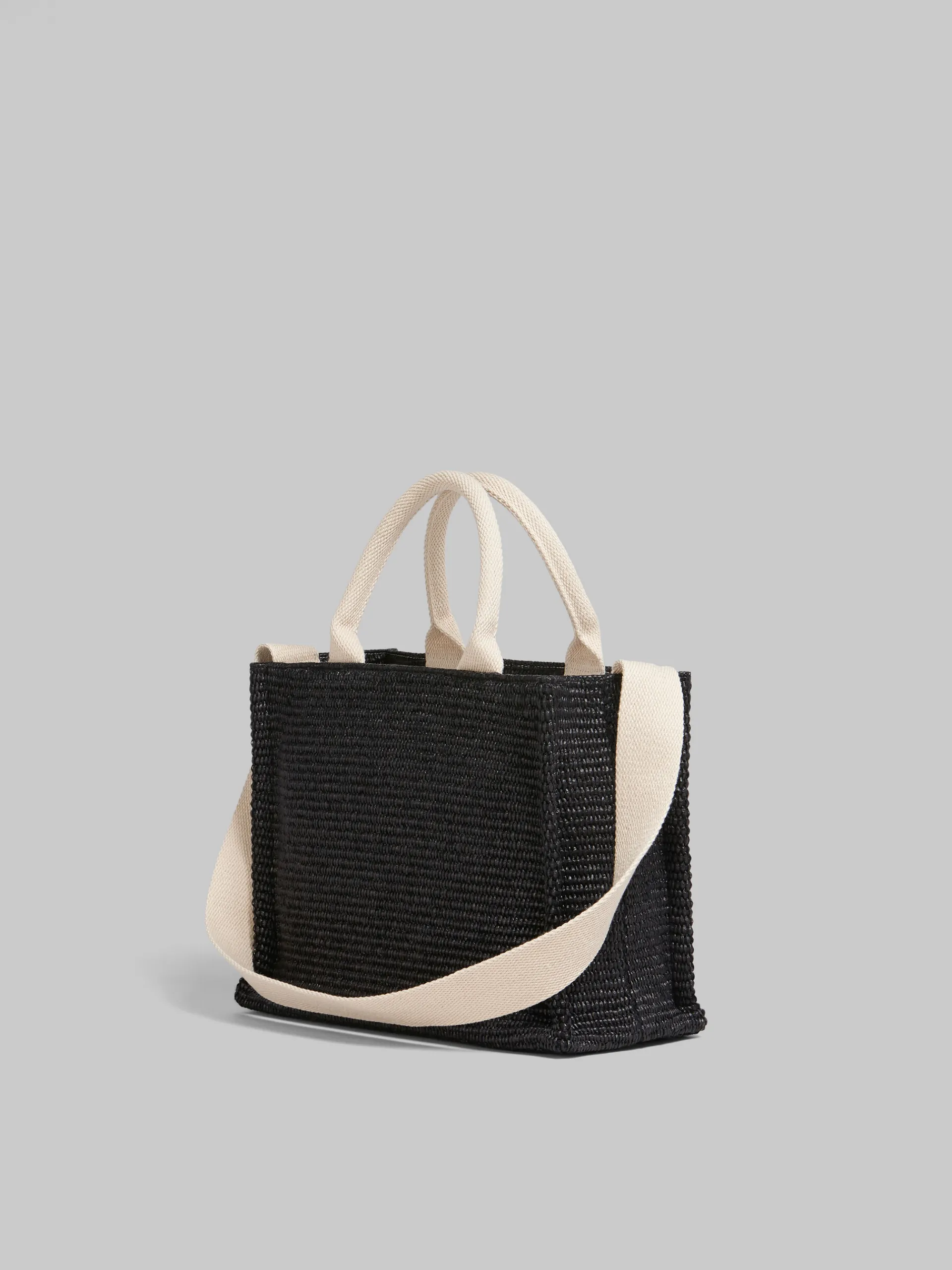 Tote Bags>Marni Black Raffia-effect Small Tote Bag BLACK/NATURAL