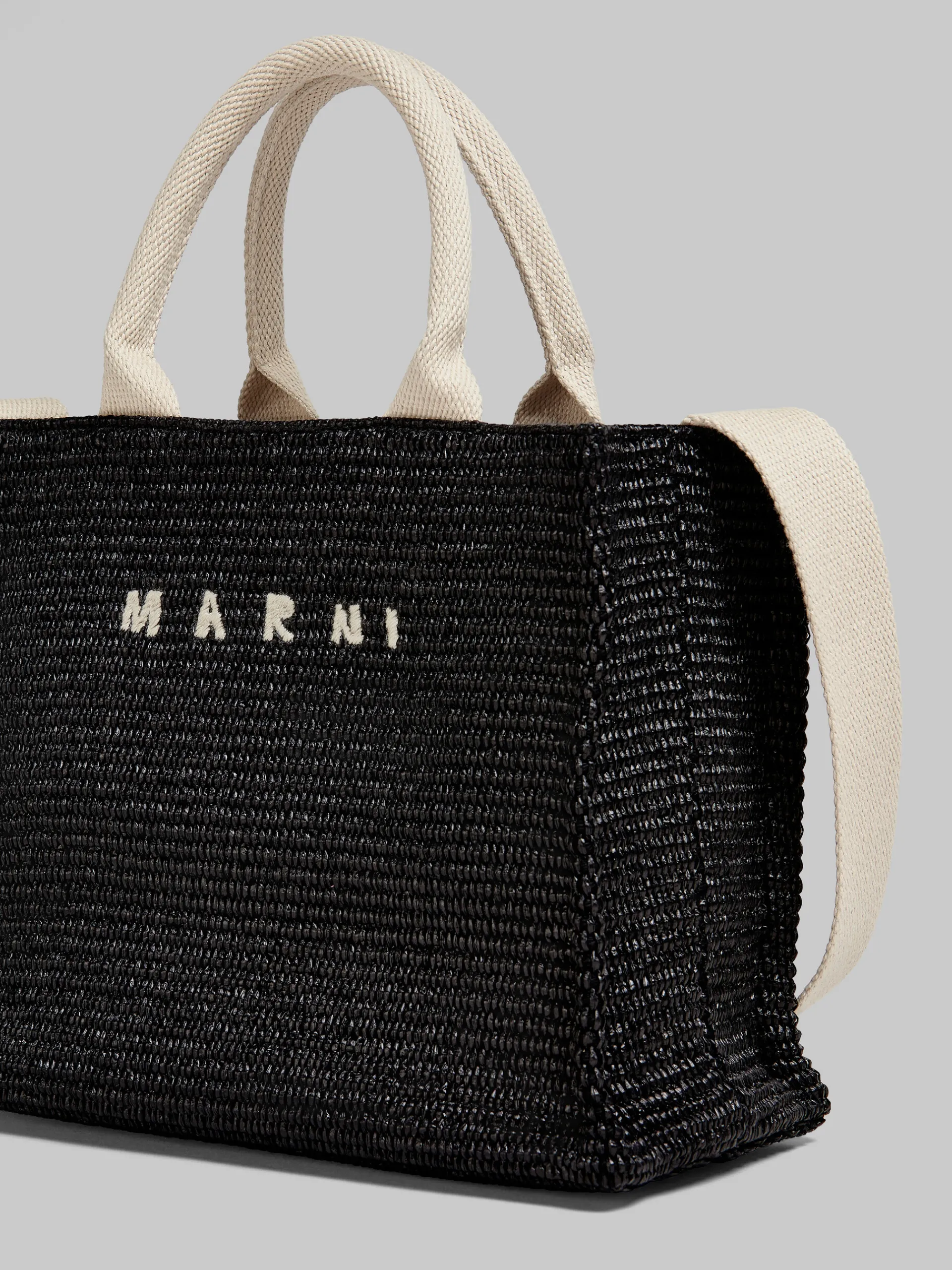 Tote Bags>Marni Black Raffia-effect Small Tote Bag BLACK/NATURAL