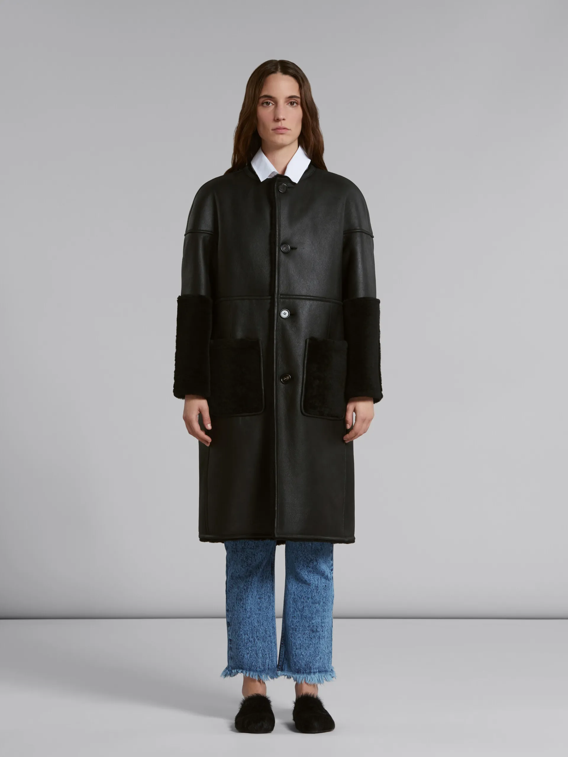 Coats & Jackets>Marni Reversible Shearling Coat BLACK