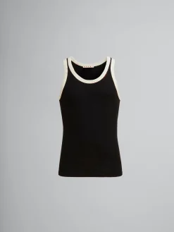 Tops & T-Shirts>Marni Ribbed Cotton Tank Top With Mending BLACK