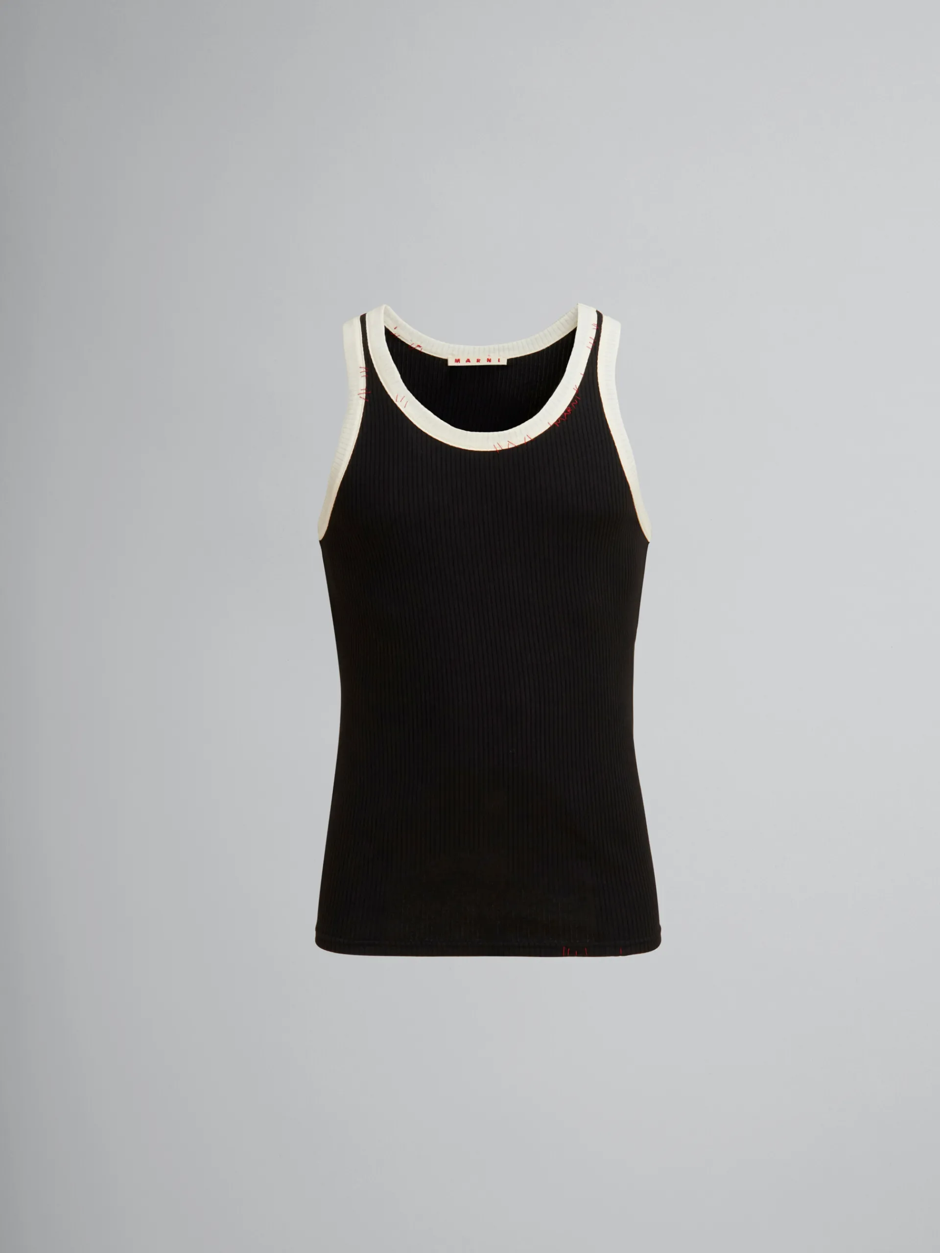 Tops & T-Shirts>Marni Ribbed Cotton Tank Top With Mending BLACK