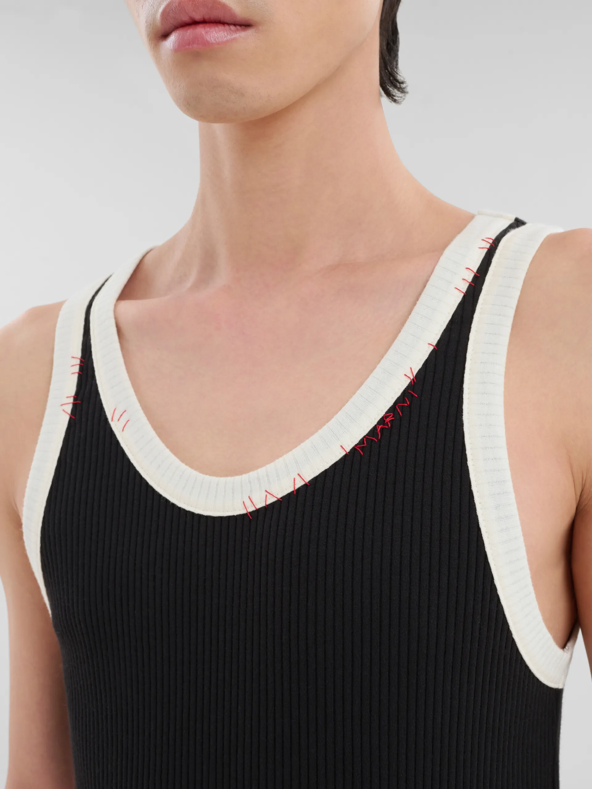 Tops & T-Shirts>Marni Ribbed Cotton Tank Top With Mending BLACK