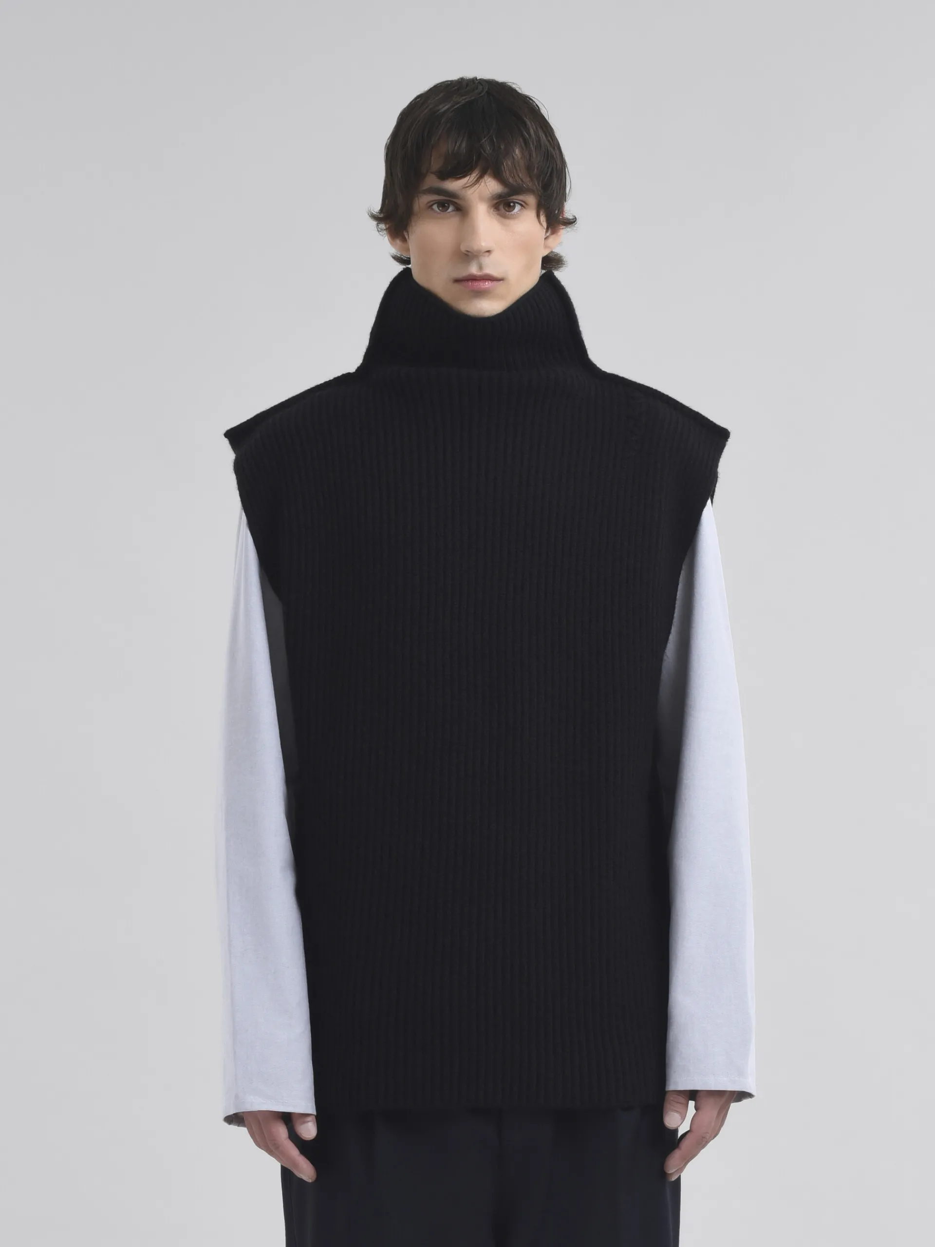 Knitwear>Marni Ribbed Wool Vest BLACK