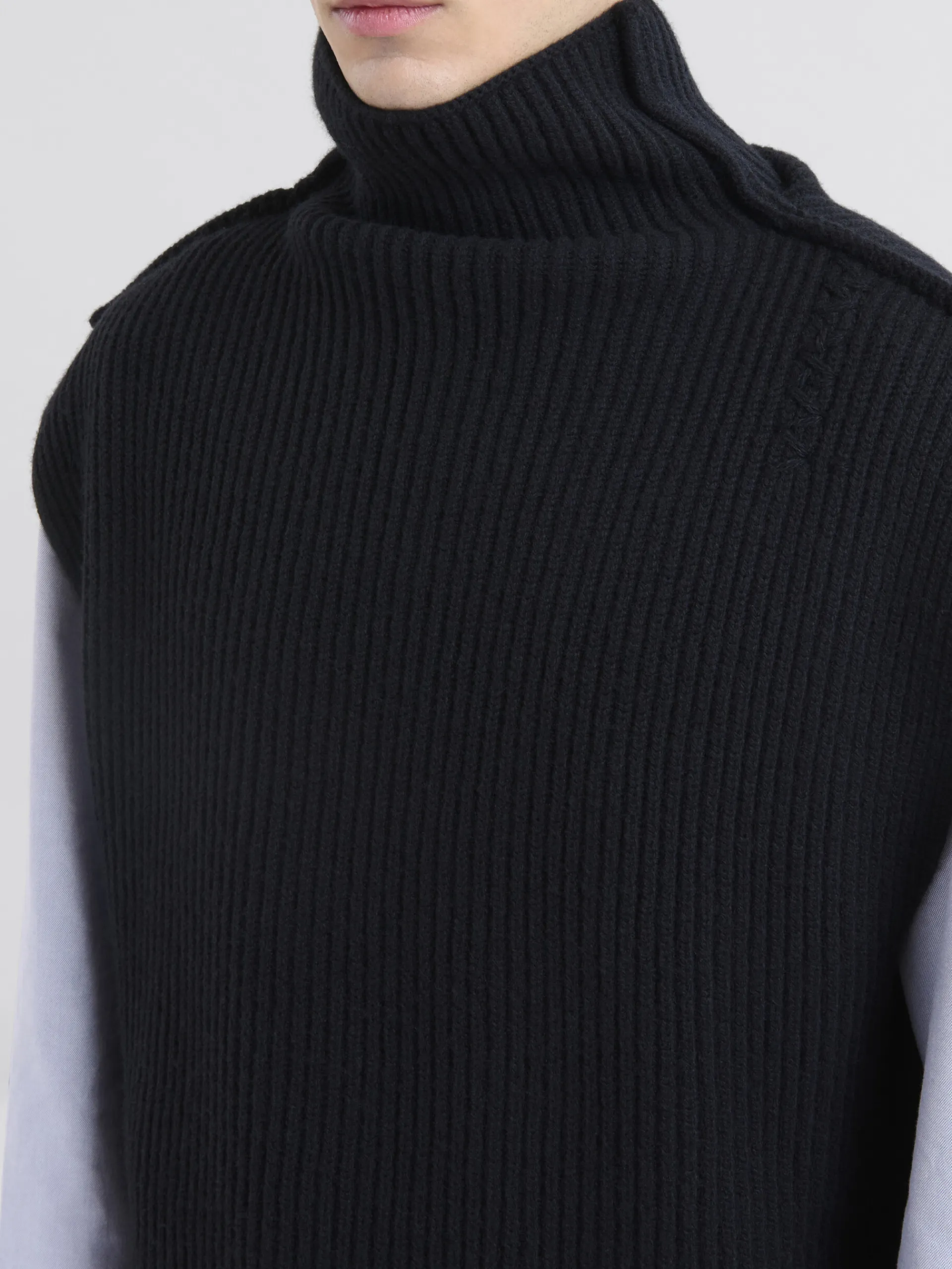Knitwear>Marni Ribbed Wool Vest BLACK