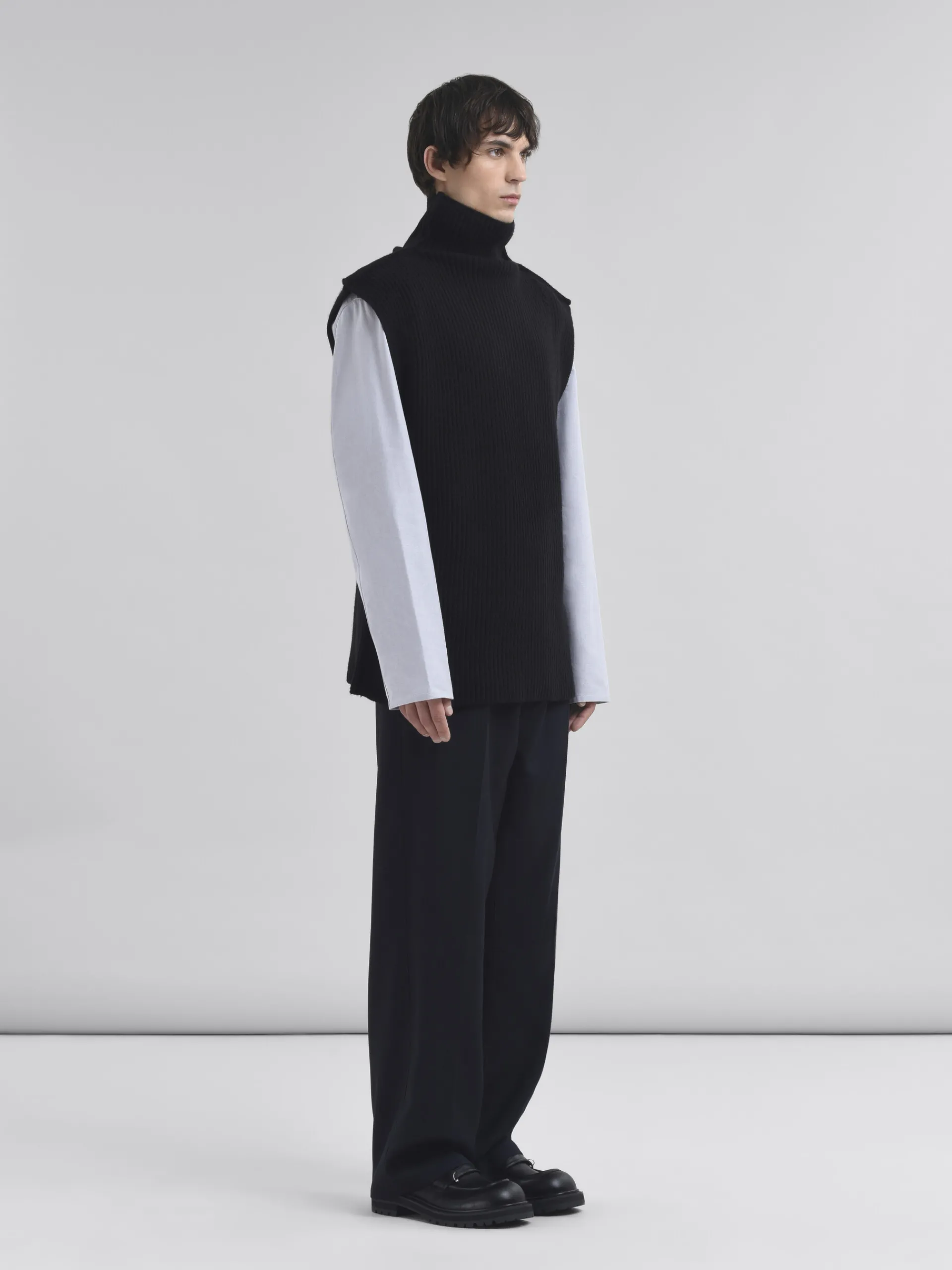 Knitwear>Marni Ribbed Wool Vest BLACK