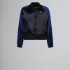 Coats & Jackets>Marni Satin Bomber With Beaded Logos BLACK