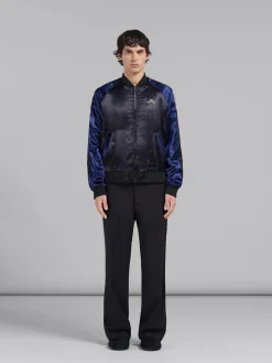 Coats & Jackets>Marni Satin Bomber With Beaded Logos BLACK