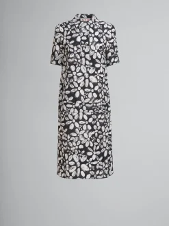 Dresses>Marni Satin-back Crêpe Dress With Blooming Print BLACK