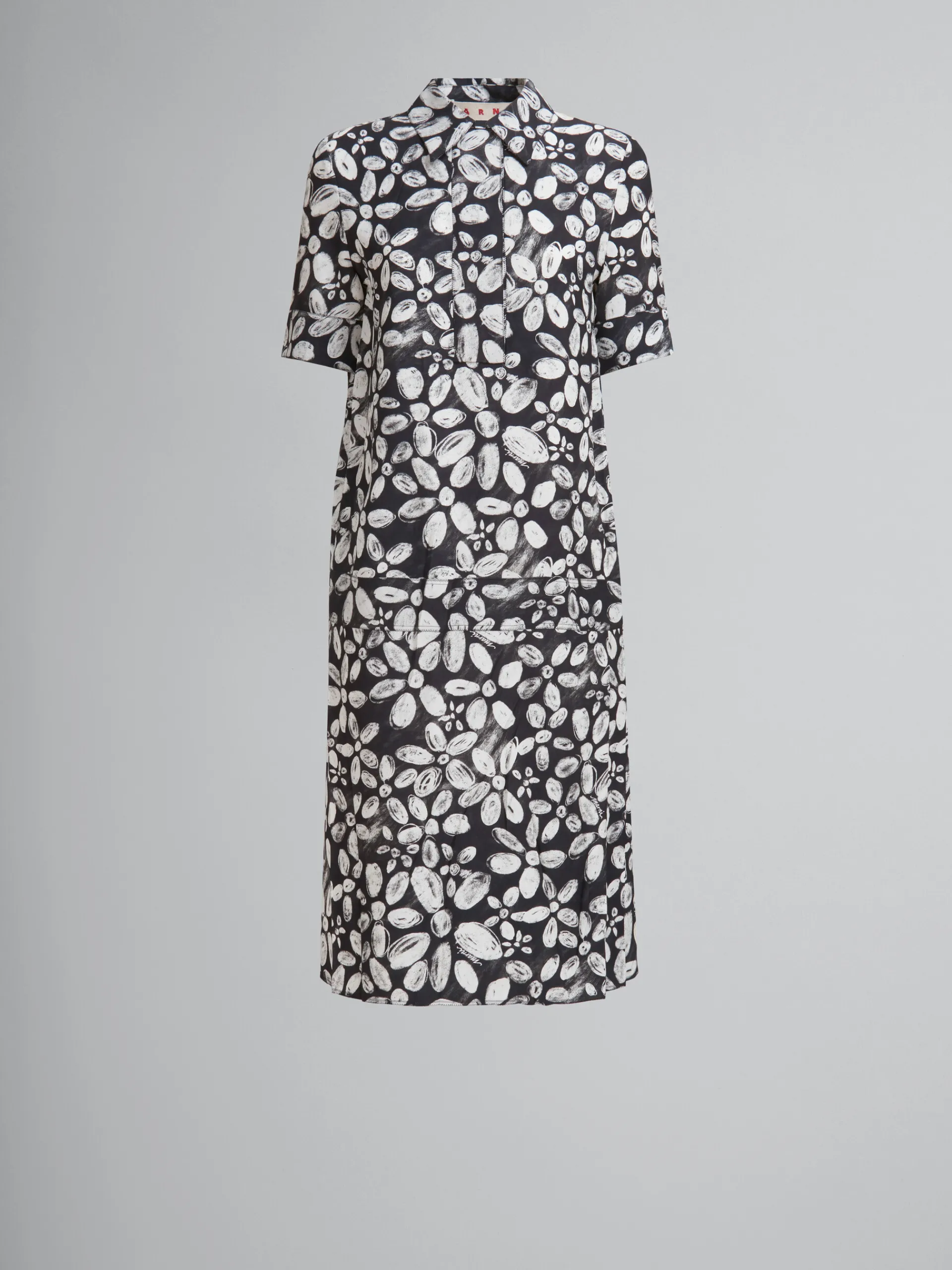 Dresses>Marni Satin-back Crêpe Dress With Blooming Print BLACK