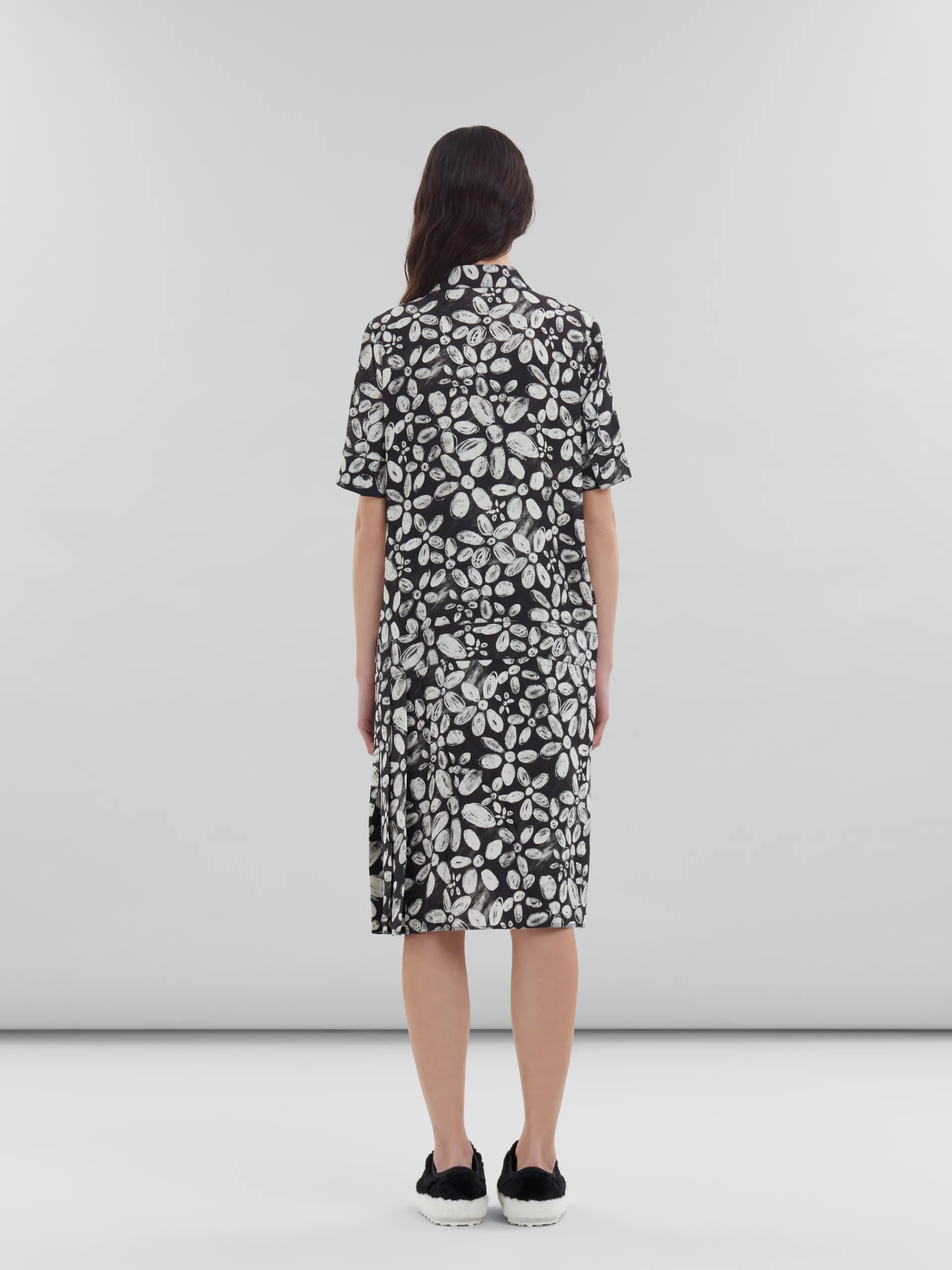 Dresses>Marni Satin-back Crêpe Dress With Blooming Print BLACK