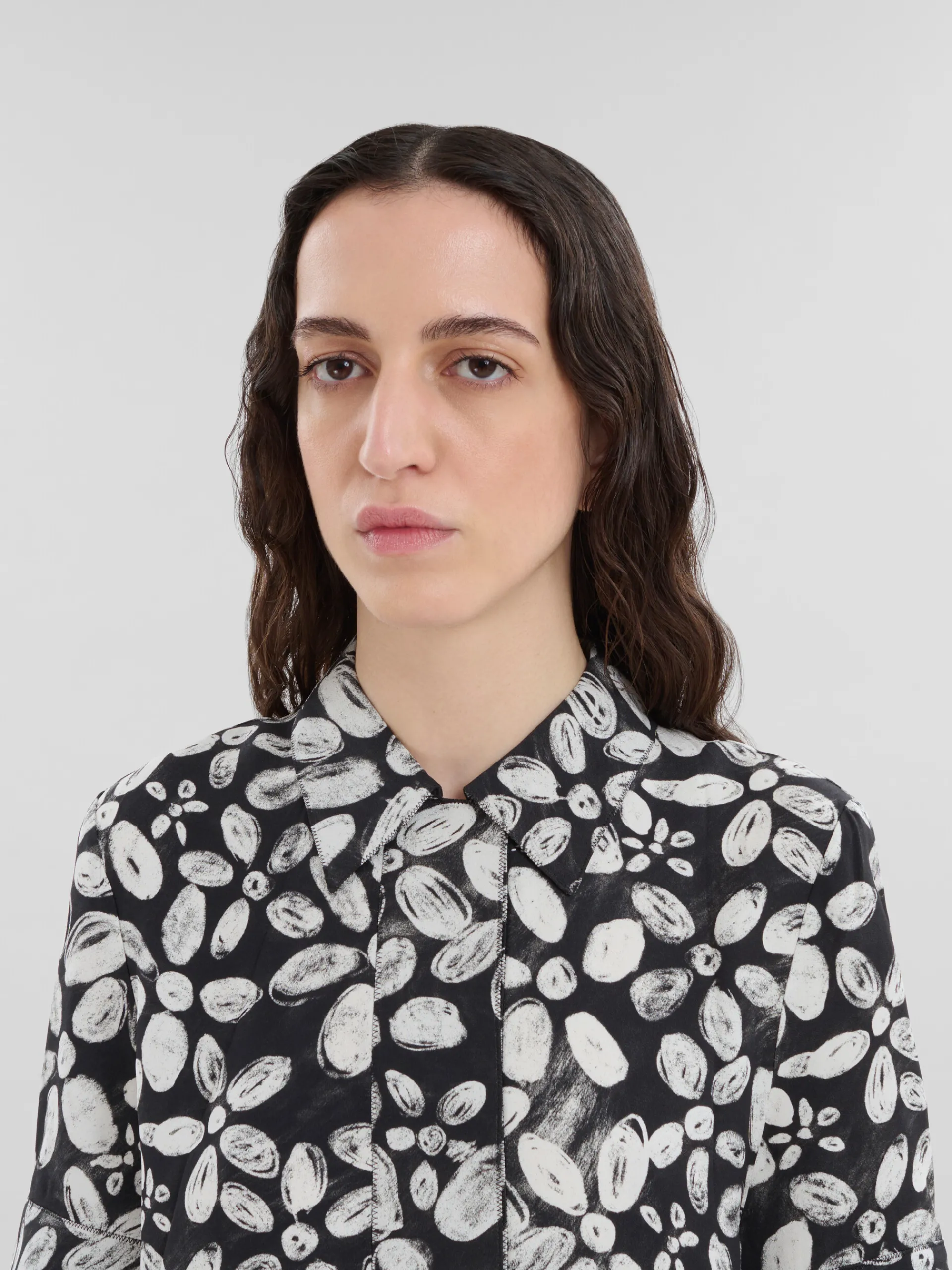 Dresses>Marni Satin-back Crêpe Dress With Blooming Print BLACK