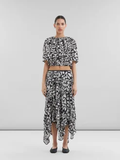 Matching Sets | Skirts>Marni Satin-back Crêpe Midi Skirt With Blooming Print BLACK