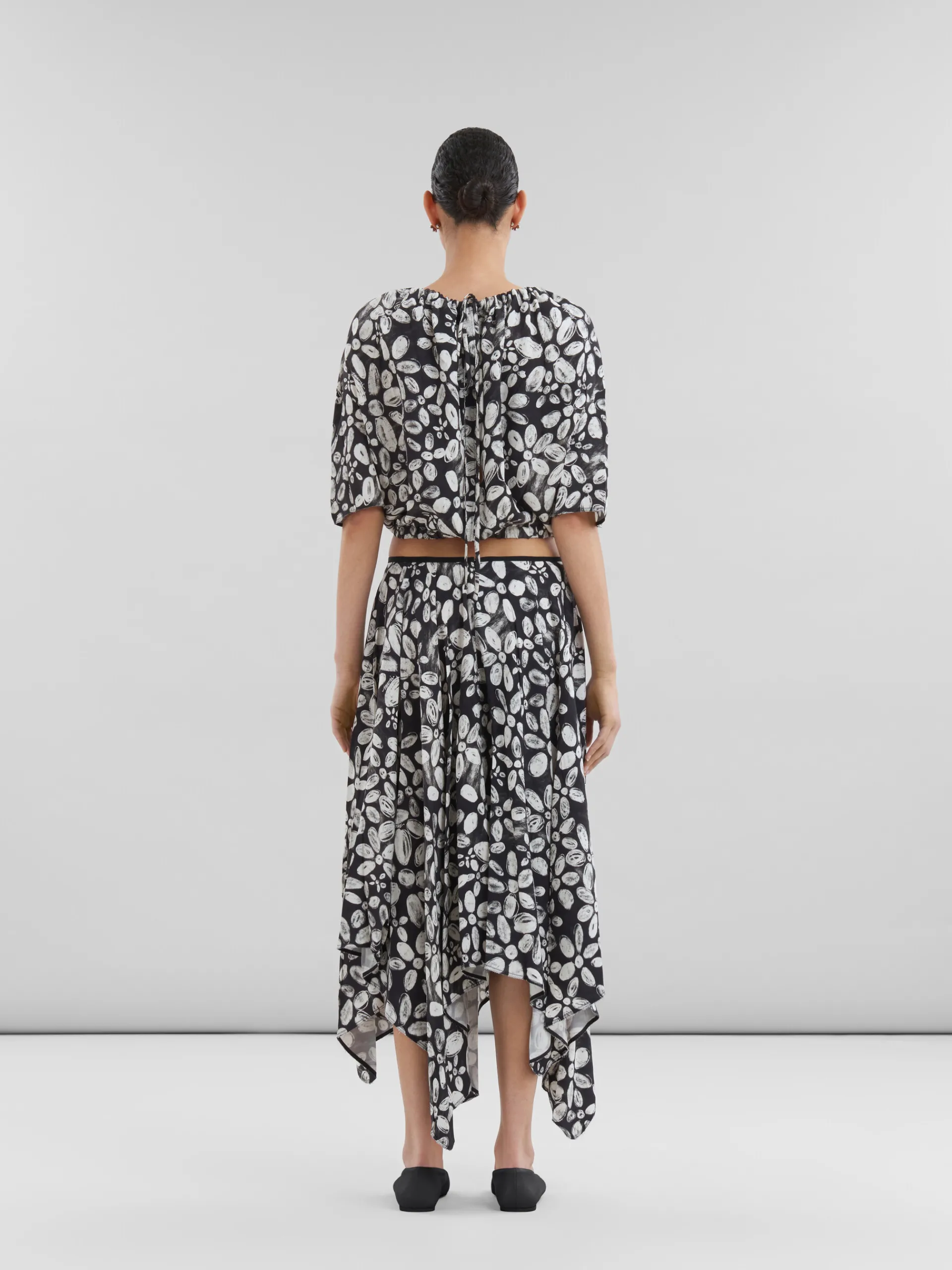 Matching Sets | Skirts>Marni Satin-back Crêpe Midi Skirt With Blooming Print BLACK