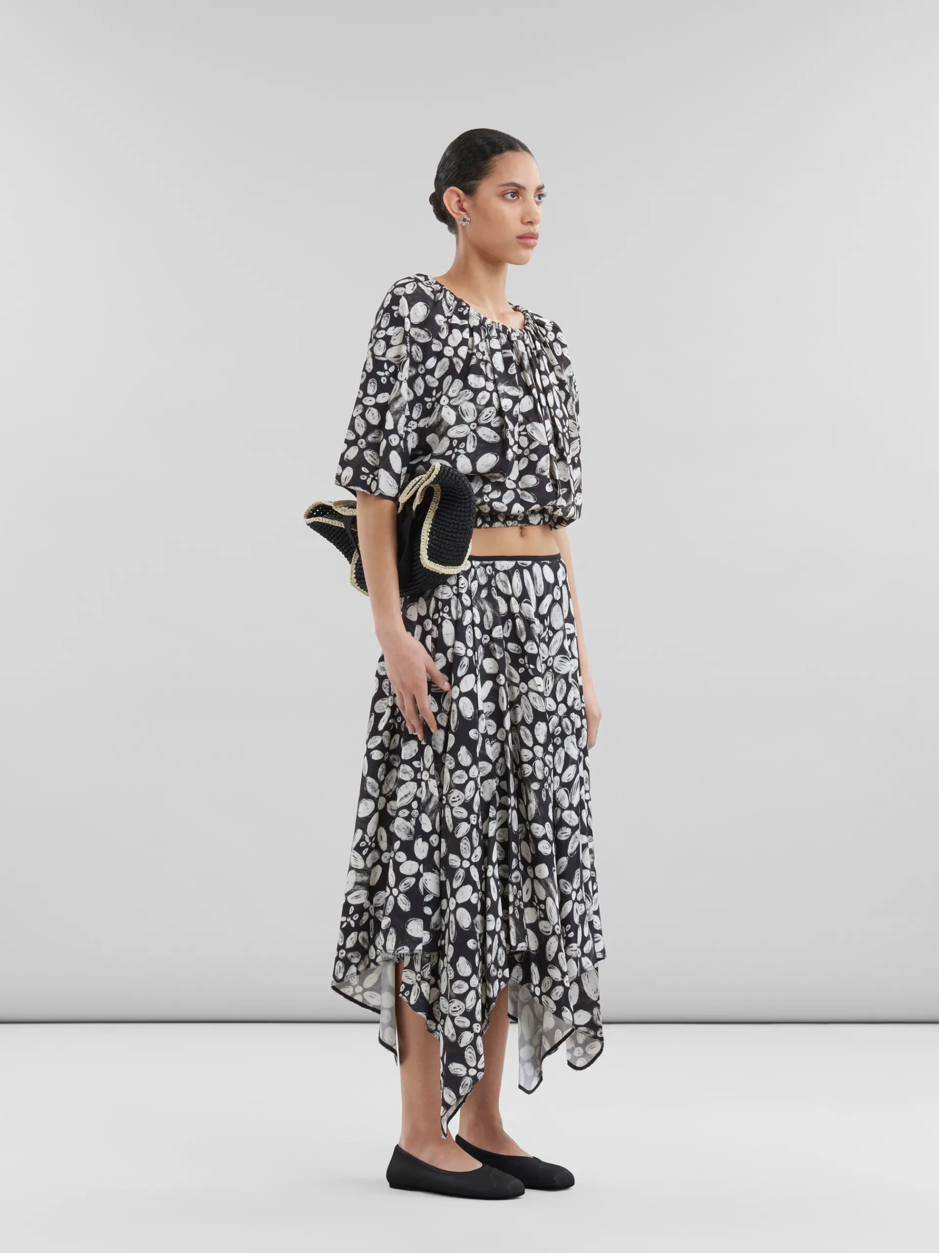 Matching Sets | Skirts>Marni Satin-back Crêpe Midi Skirt With Blooming Print BLACK