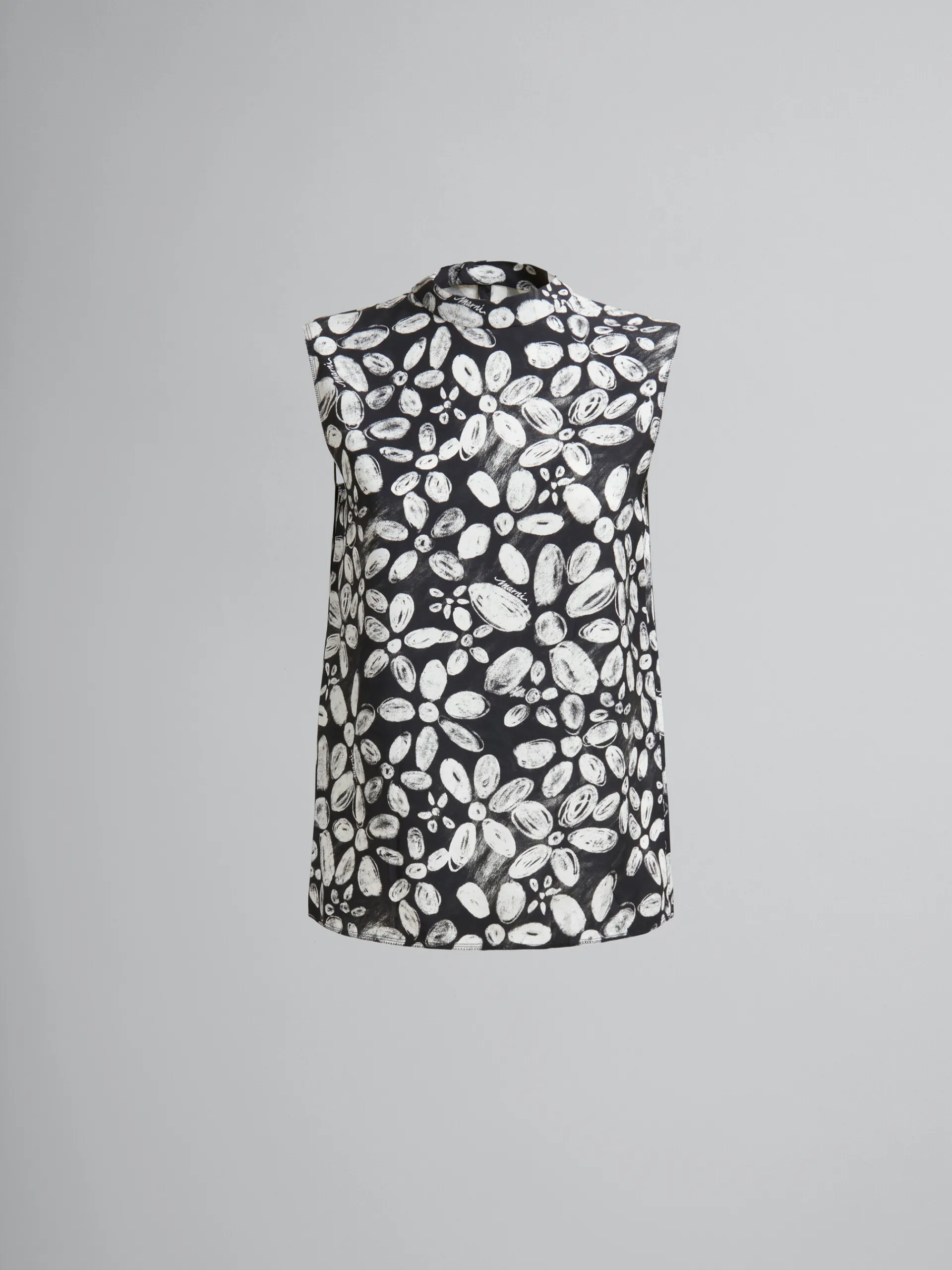 Matching Sets | Tops & T-Shirts>Marni Satin-back Crêpe Sleeveless Top With Blooming Print BLACK