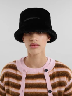 Hats>Marni Shaved Shearling Bucket Hat BLACK