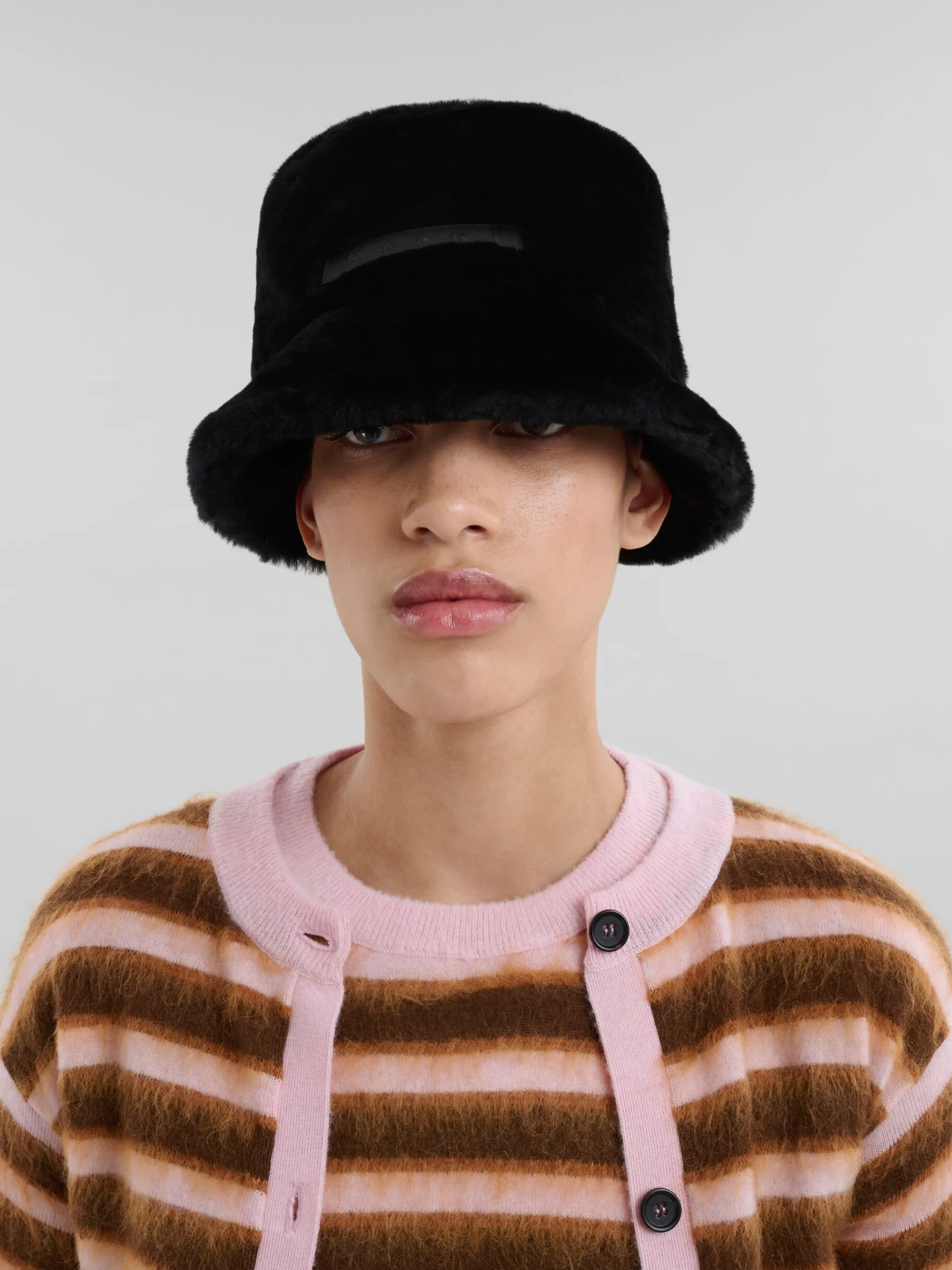 Hats>Marni Shaved Shearling Bucket Hat BLACK
