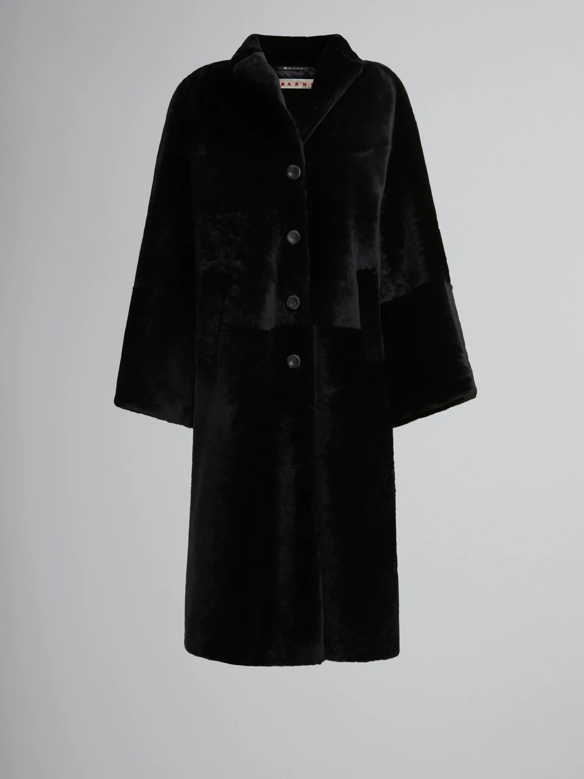 Coats & Jackets>Marni Shaved Shearling Coat With Padded Shoulders BLACK
