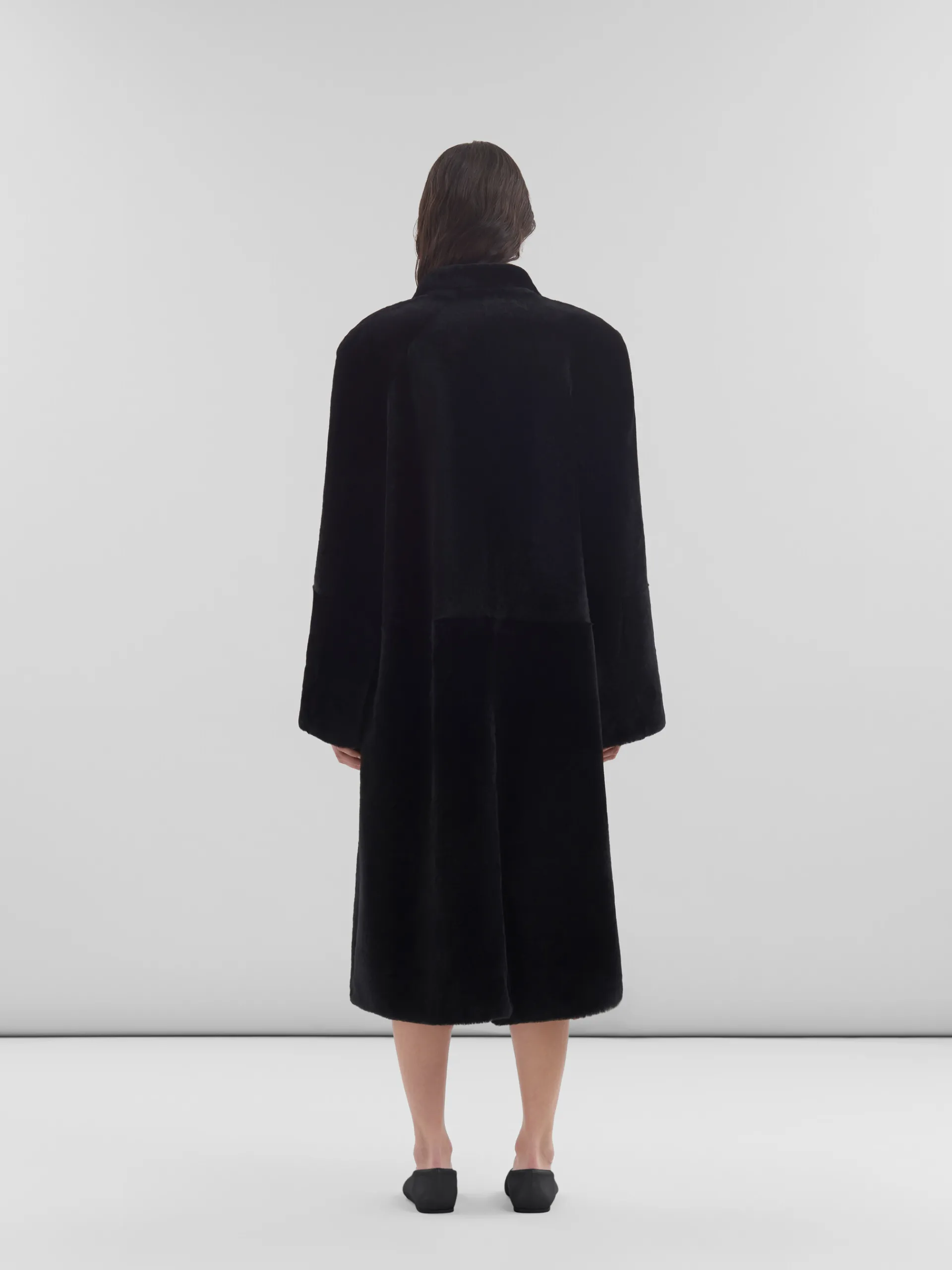 Coats & Jackets>Marni Shaved Shearling Coat With Padded Shoulders BLACK