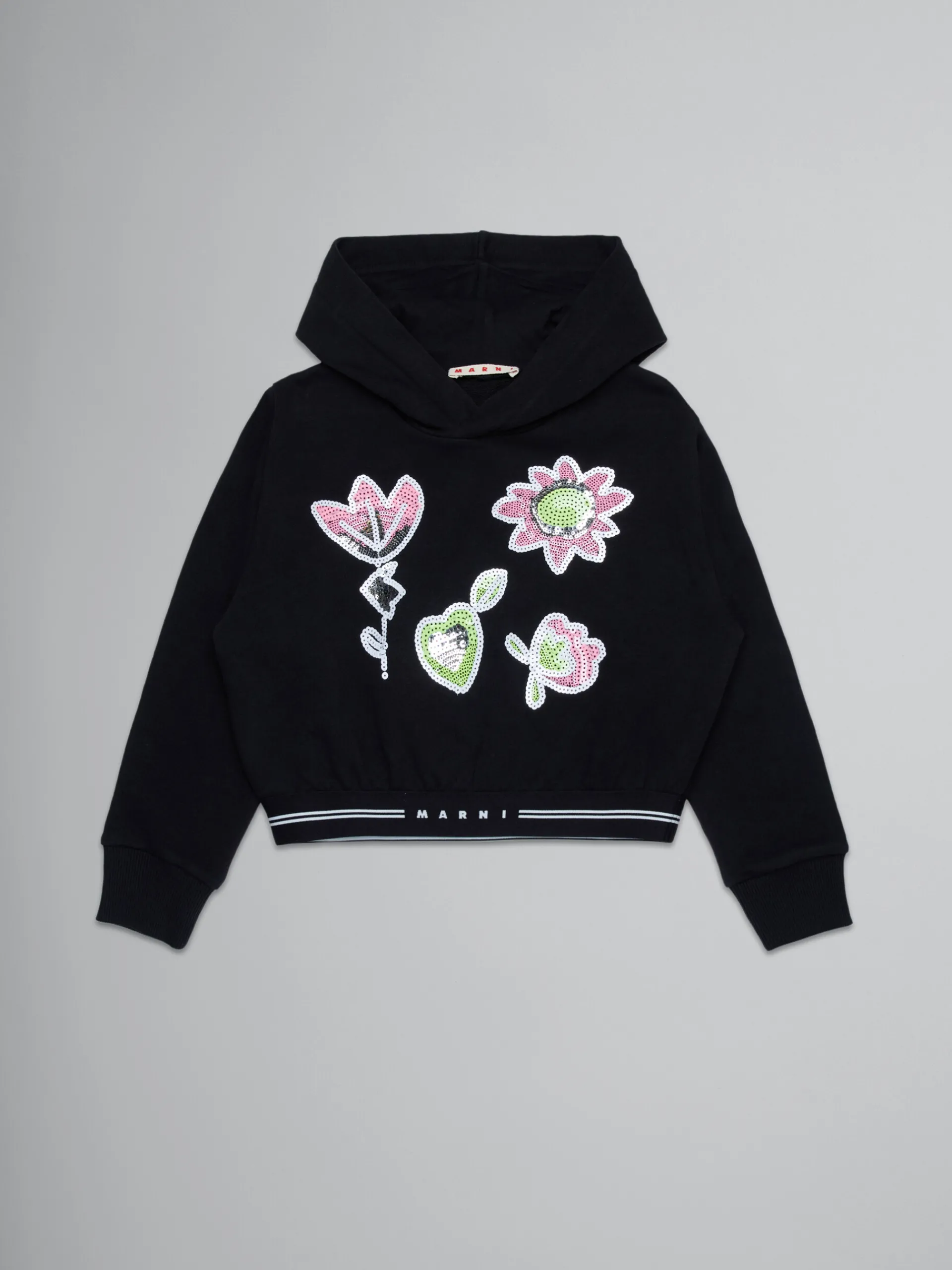 Kids>Marni Sweatshirt With Sequined Flowers BLACK