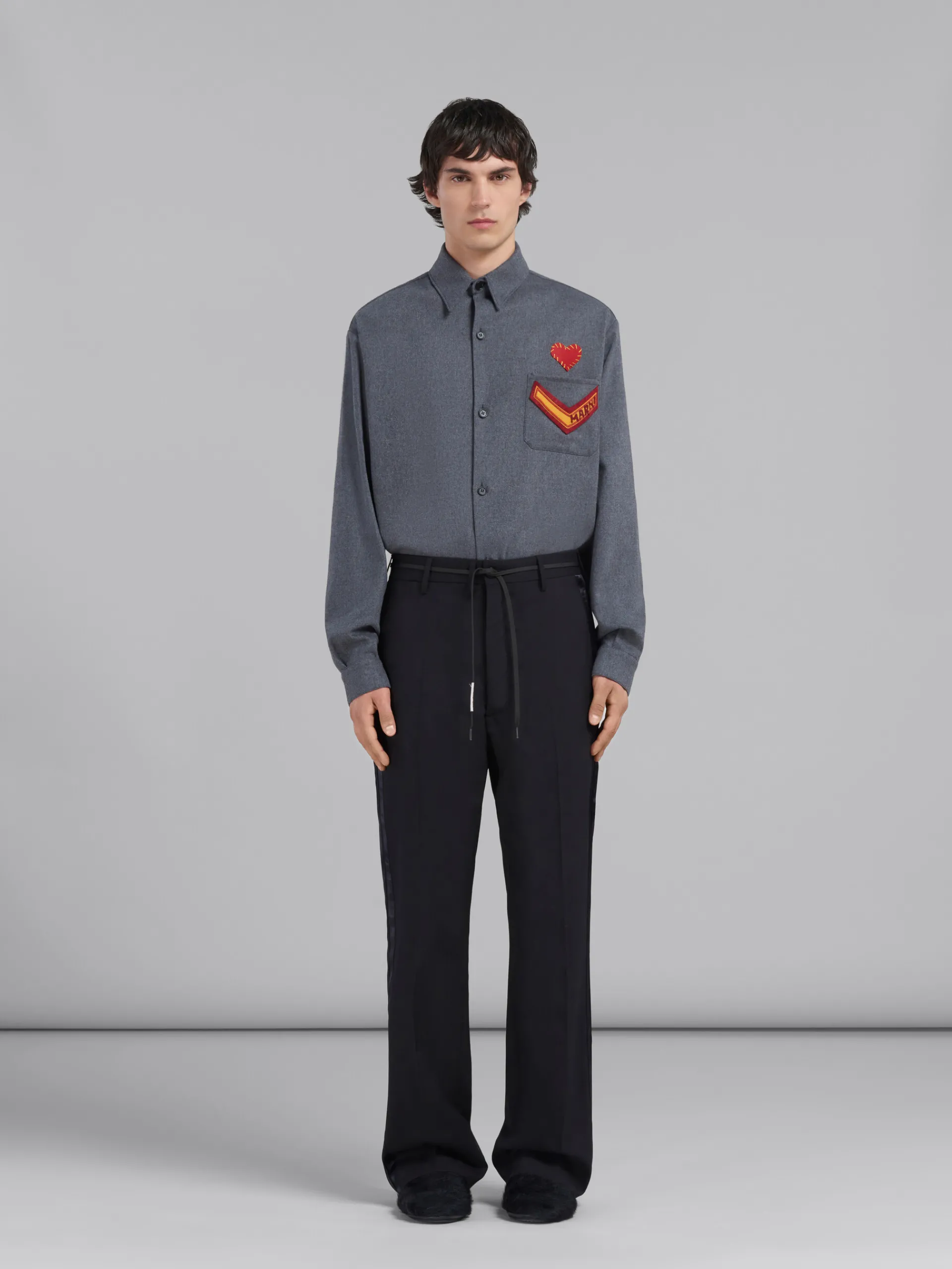Pants>Marni Tropical Wool Trousers With Satin Stripes BLACK