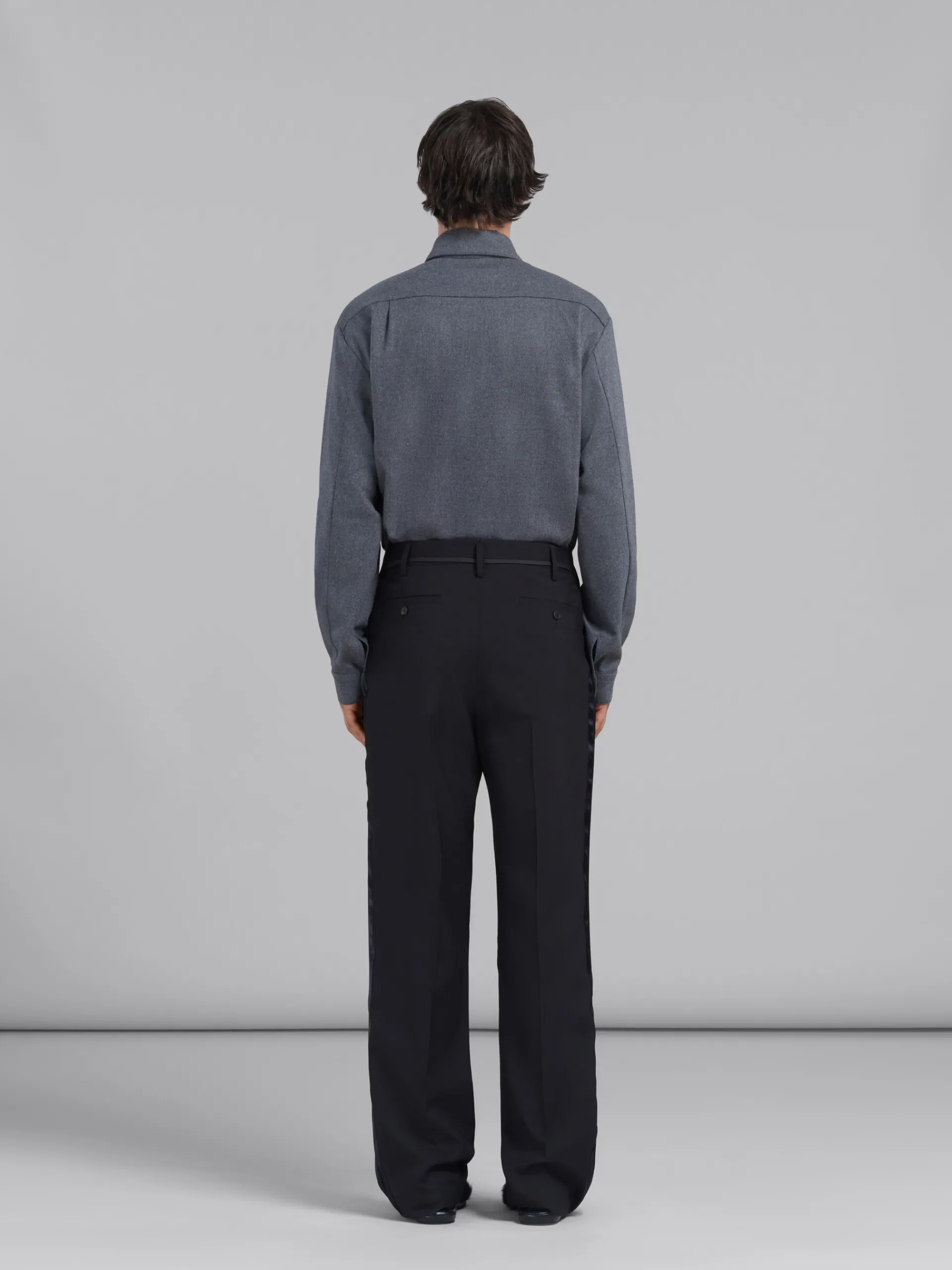 Pants>Marni Tropical Wool Trousers With Satin Stripes BLACK
