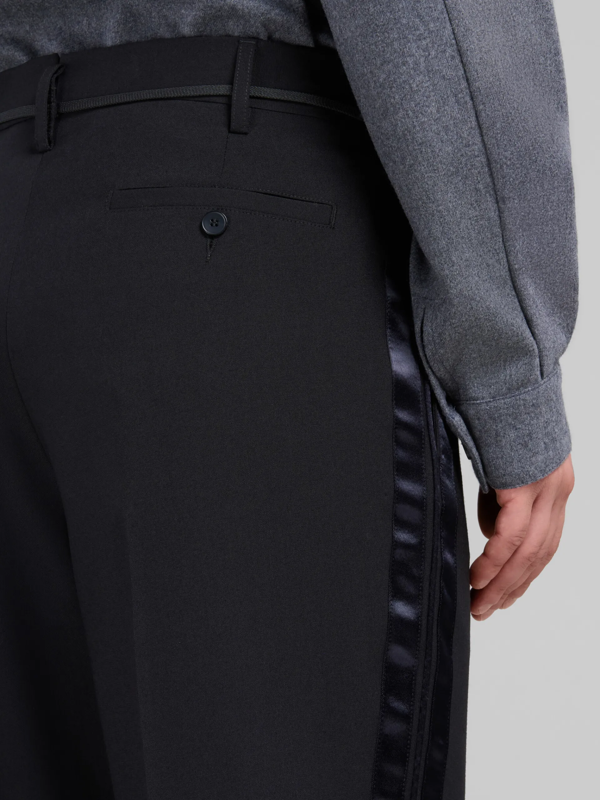 Pants>Marni Tropical Wool Trousers With Satin Stripes BLACK