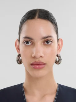 Earrings>Marni Tube Earrings With Rhinstone Daisies BLACK