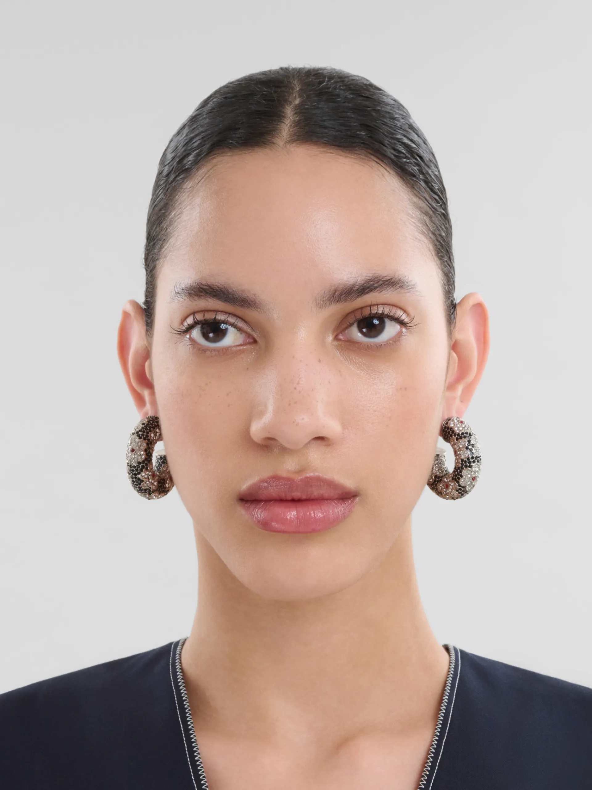 Earrings>Marni Tube Earrings With Rhinstone Daisies BLACK