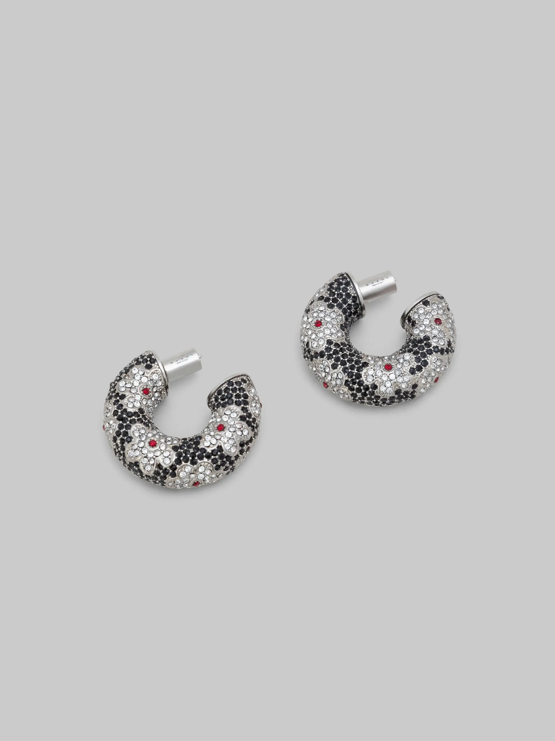 Earrings>Marni Tube Earrings With Rhinstone Daisies BLACK