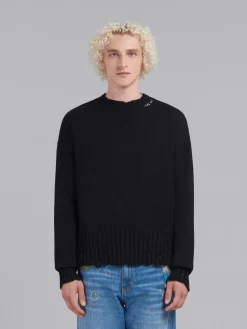 Knitwear>Marni Twisted Crewneck Sweater BLACK
