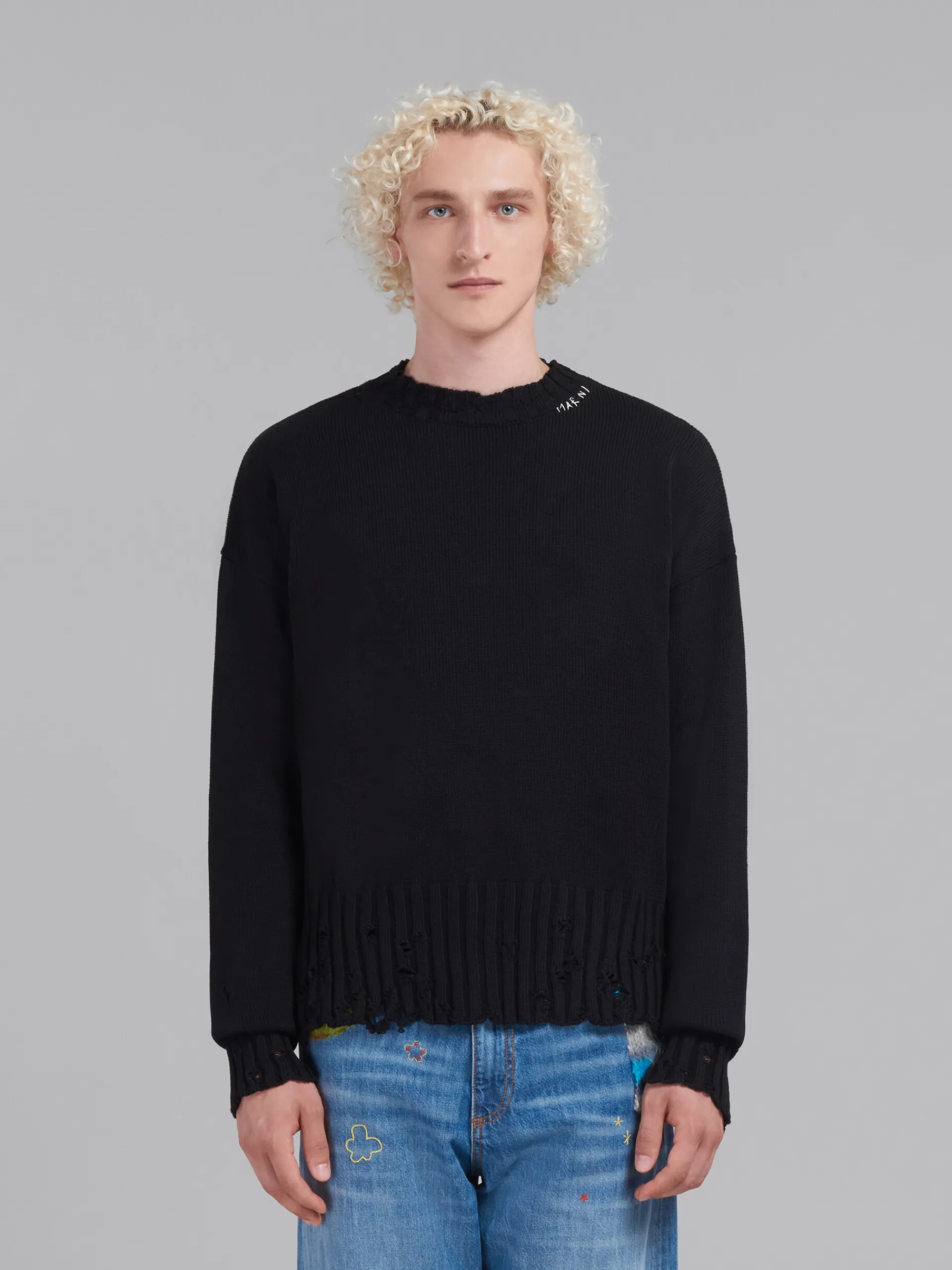 Knitwear>Marni Twisted Crewneck Sweater BLACK
