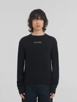 Knitwear>Marni Wool And Cashmere Crewneck With Logo BLACK