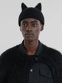 Hats | Hats>Marni Wool Beanie With Mohair Ears BLACK