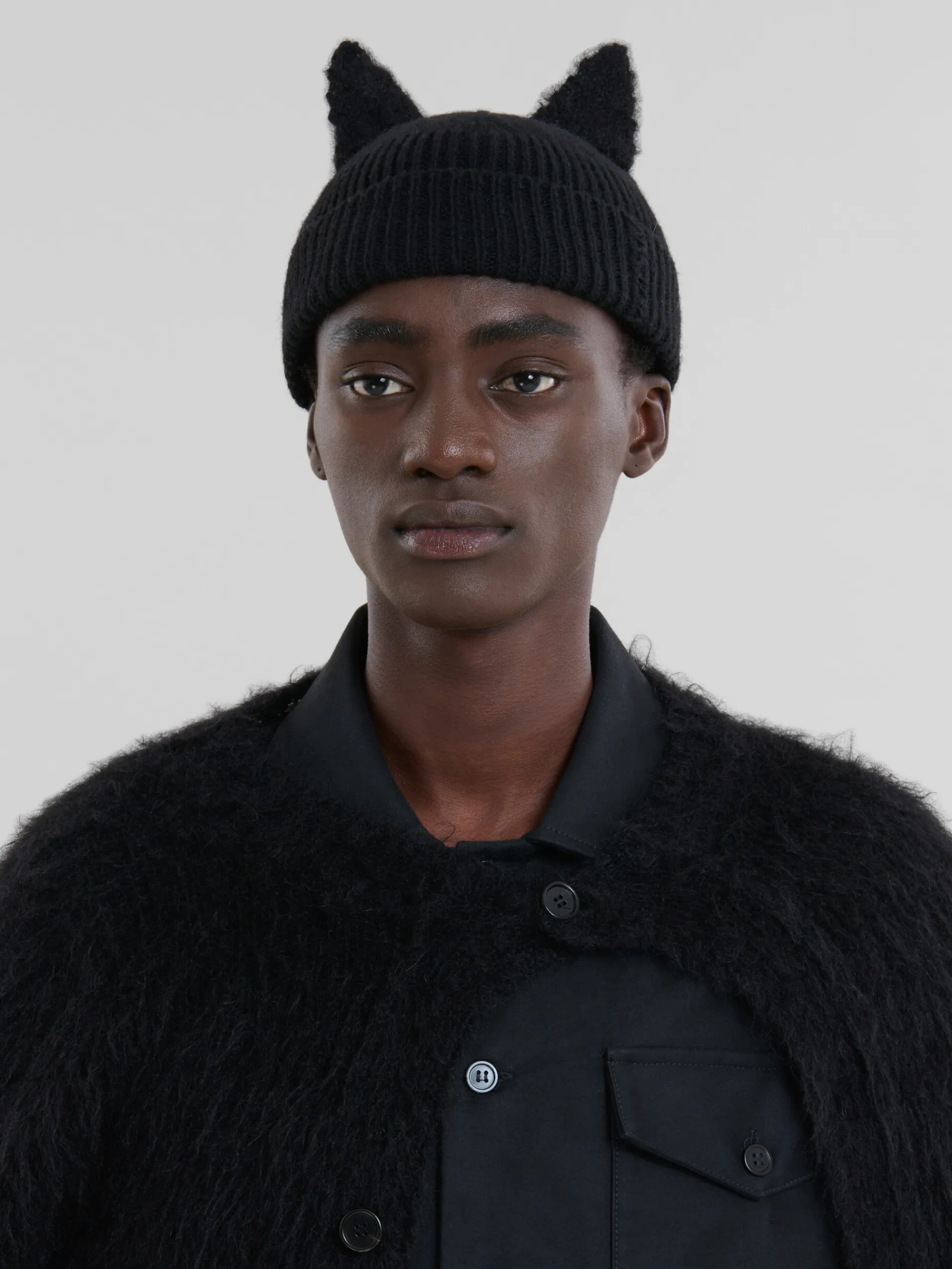 Hats | Hats>Marni Wool Beanie With Mohair Ears BLACK