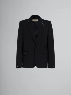 Coats & Jackets>Marni Wool Jacket With Bead Mending BLACK
