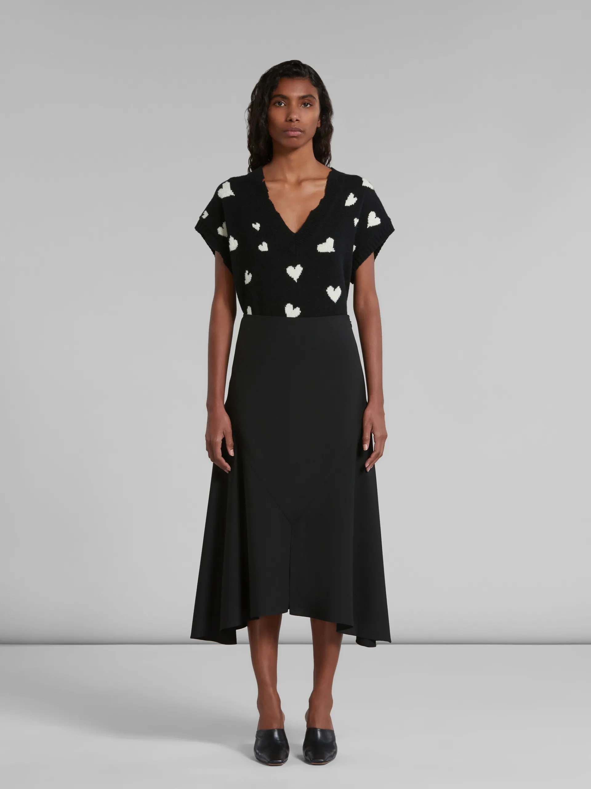 Skirts>Marni Wool Skirt With Asymmetric Hem BLACK
