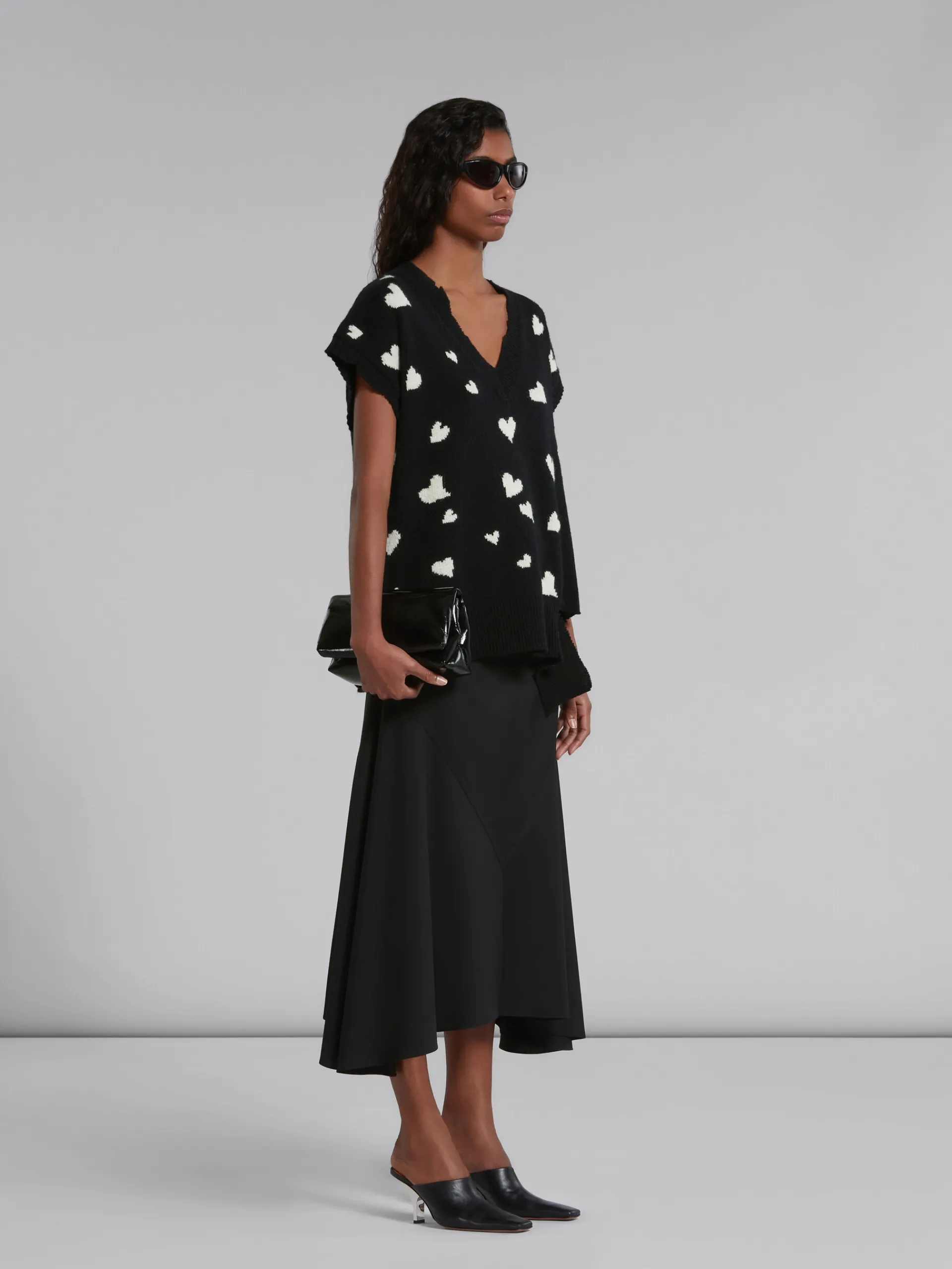 Skirts>Marni Wool Skirt With Asymmetric Hem BLACK