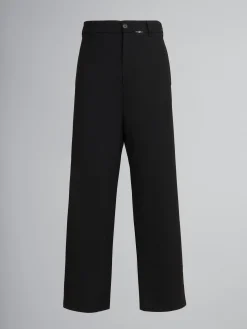 Pants>Marni Wool Straight-leg Trousers With Mending Logo BLACK